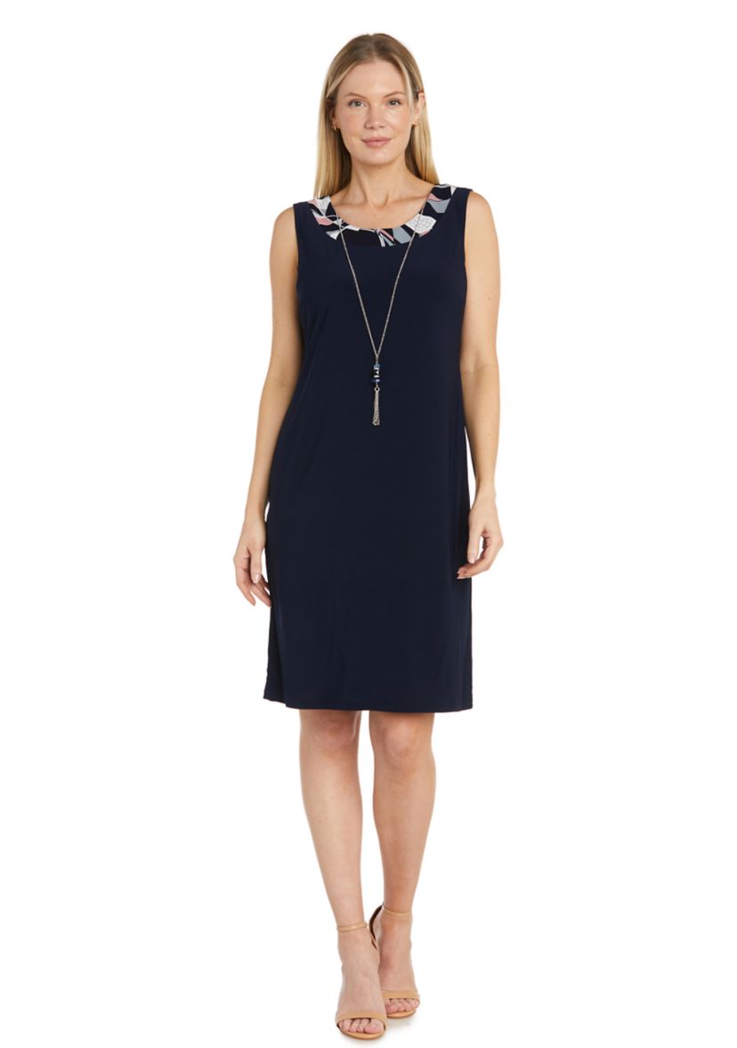 Womens 3/4 Sleeve Jacket Dress with Necklace 