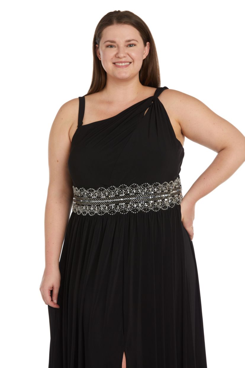 1Pc Twist Detail One Shoulder Beaded Waist Ity Dress