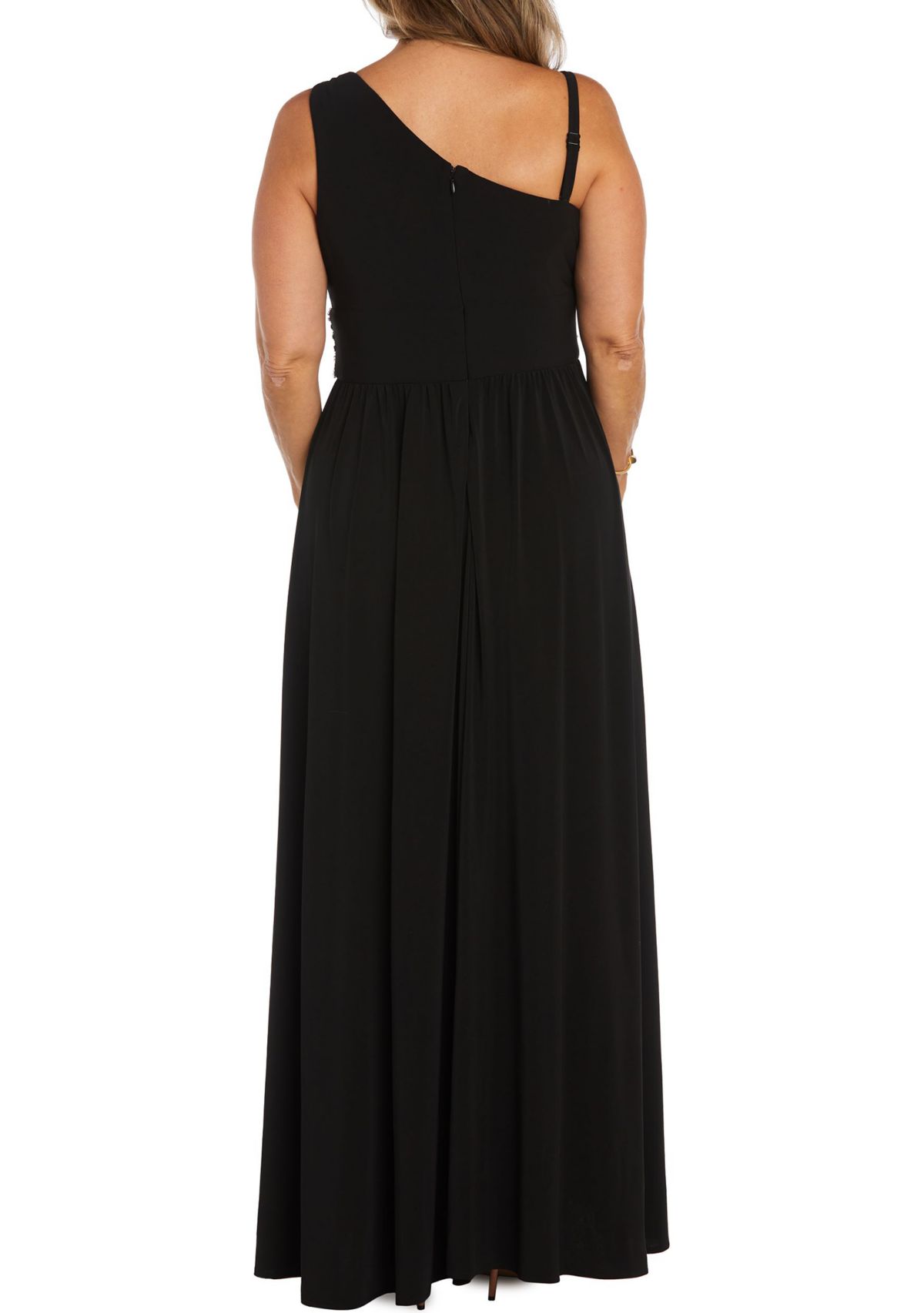 Womens One-Shoulder Beaded Gown 