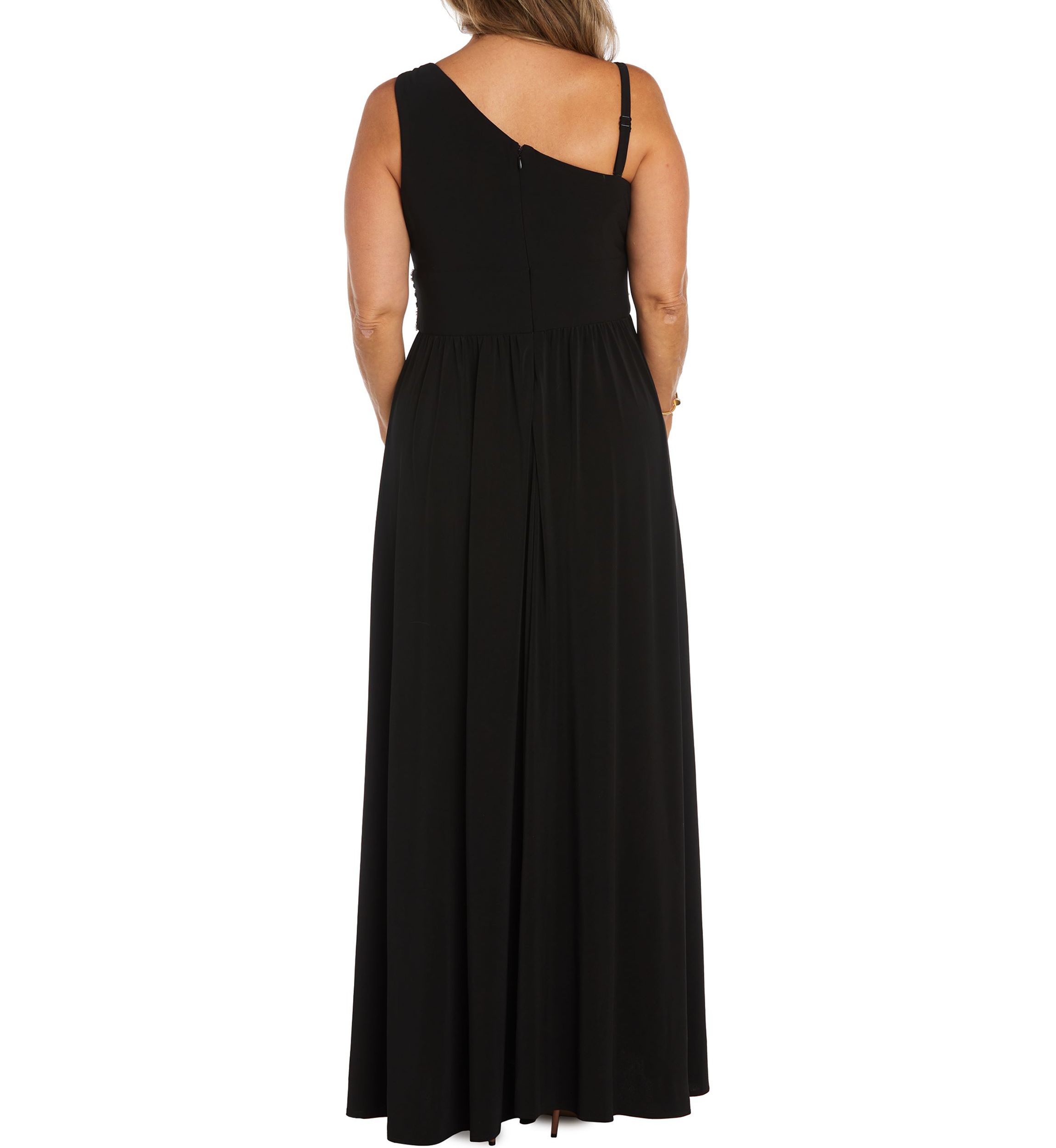 Womens One-Shoulder Beaded Gown 