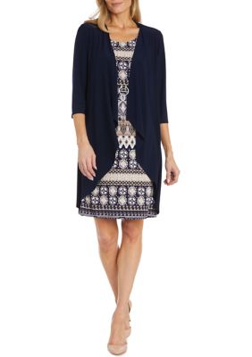 Women's 3/4 Sleeve Printed Jacket and Dress Set