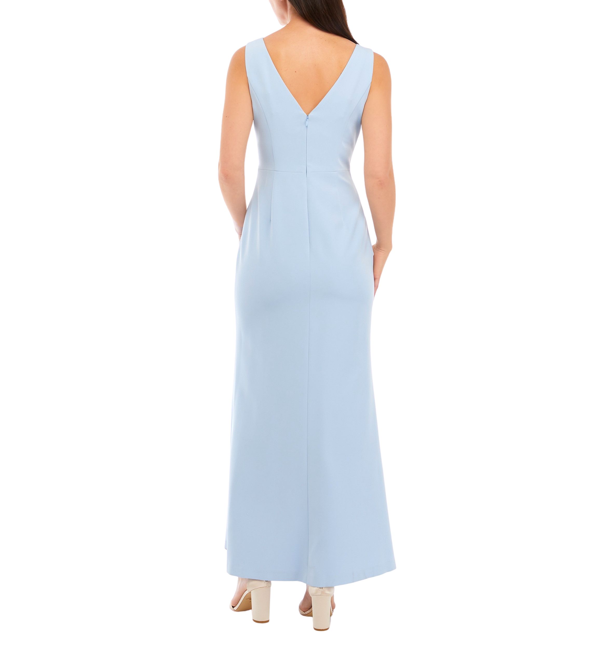 Womens Sleeveless Gown with Ruffle and Gathered Front
