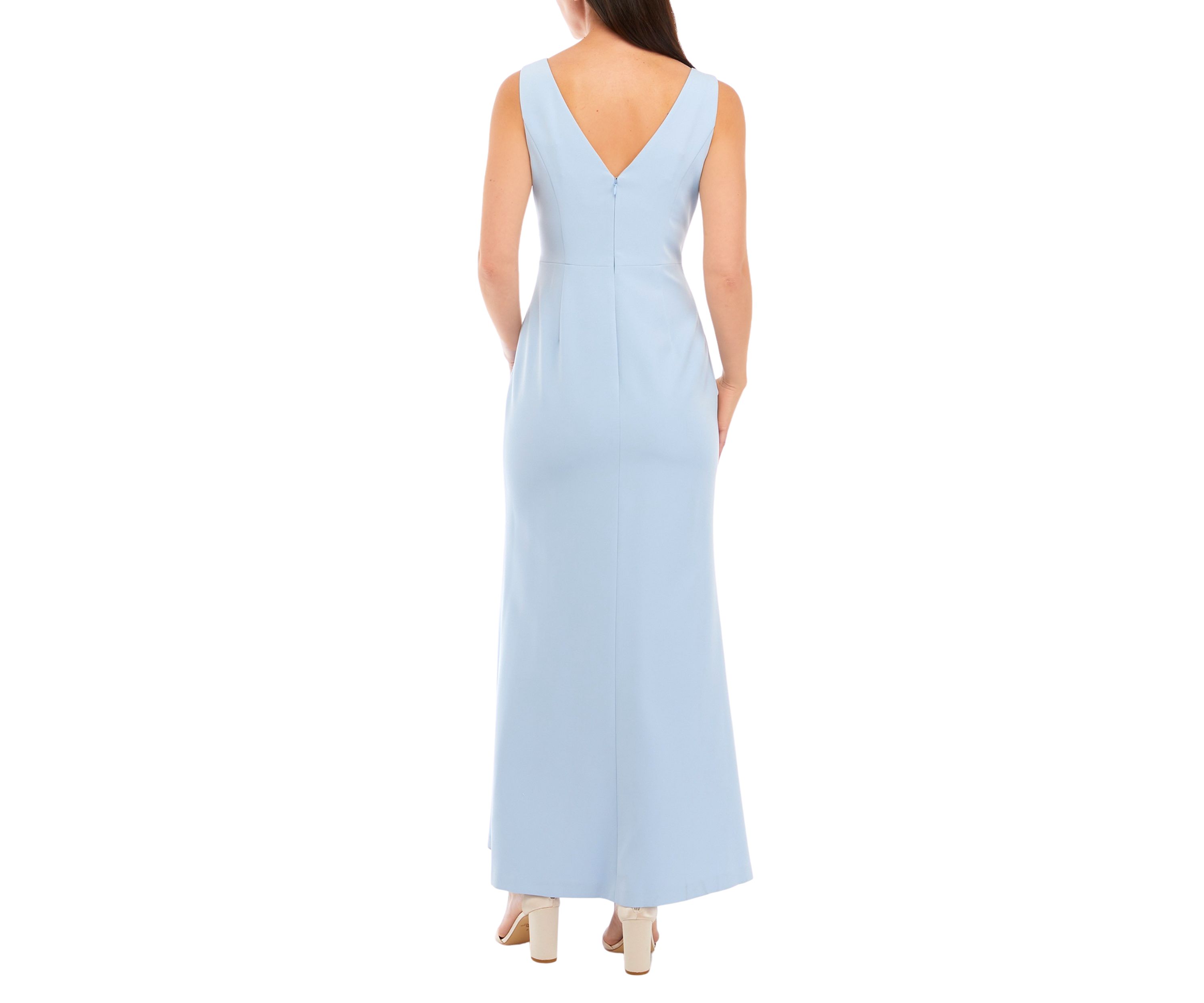 Womens Sleeveless Gown with Ruffle and Gathered Front
