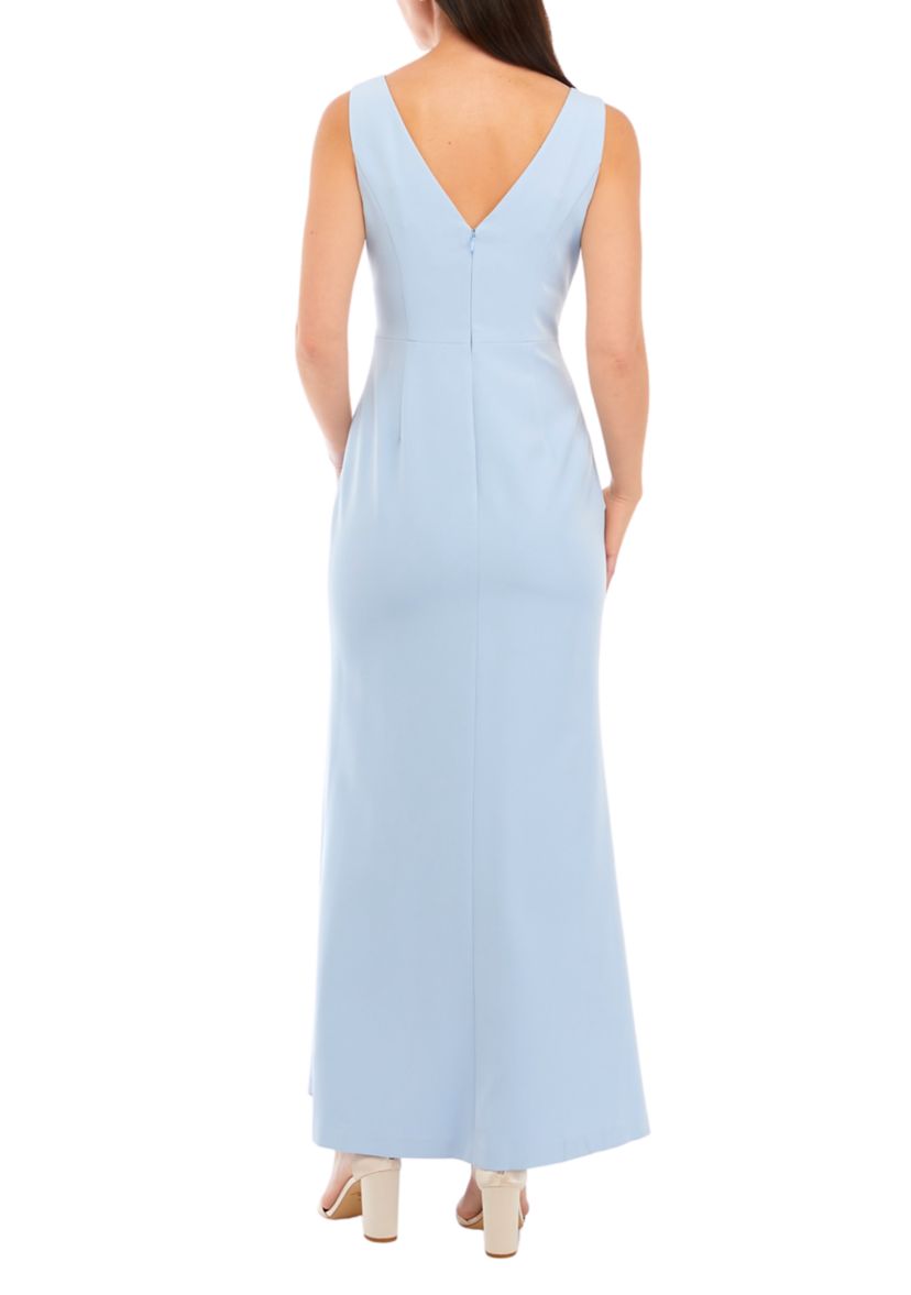Womens Sleeveless Gown with Ruffle and Gathered Front