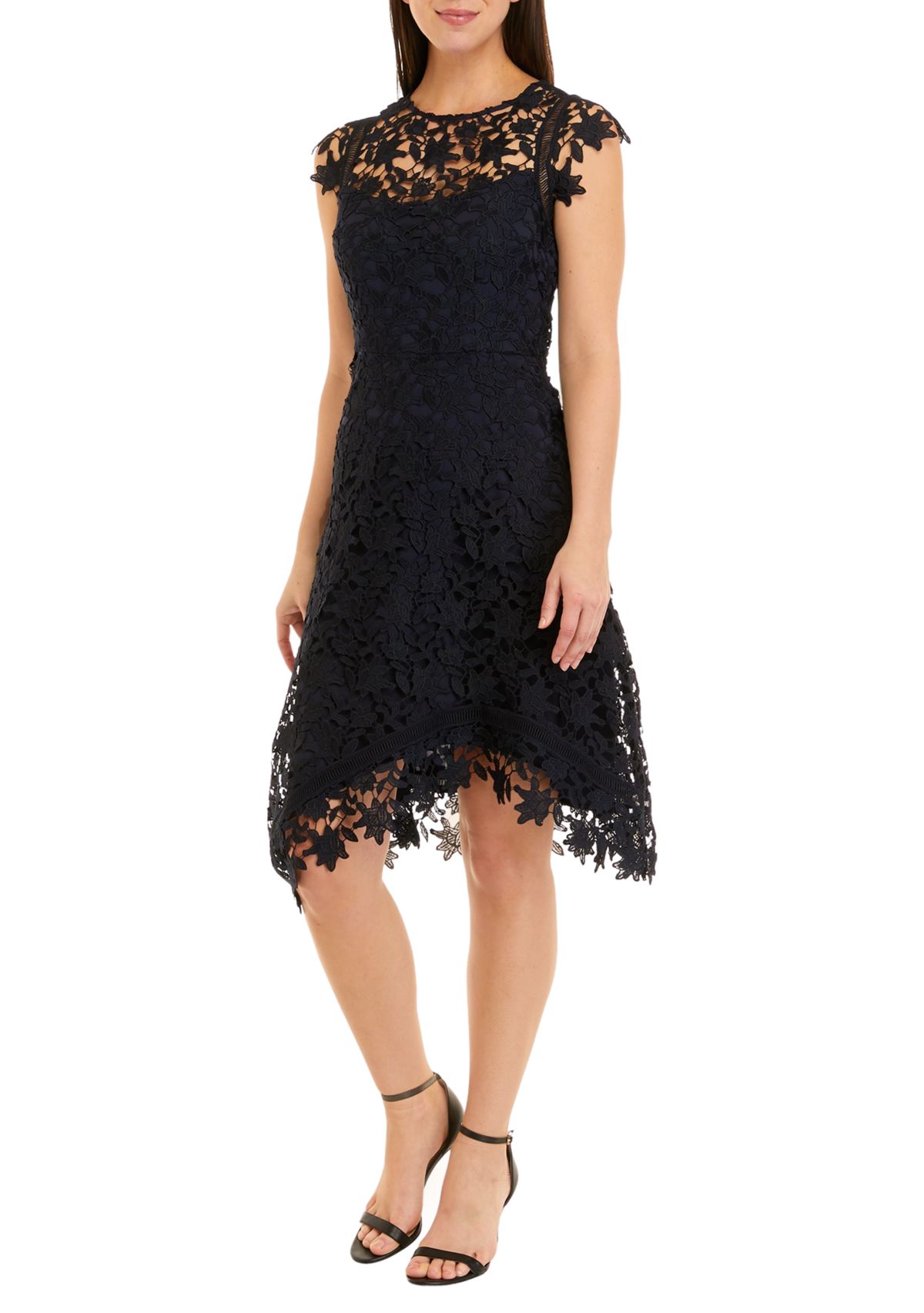 Womens Sleeveless Lace Fit and Flare Dress 
