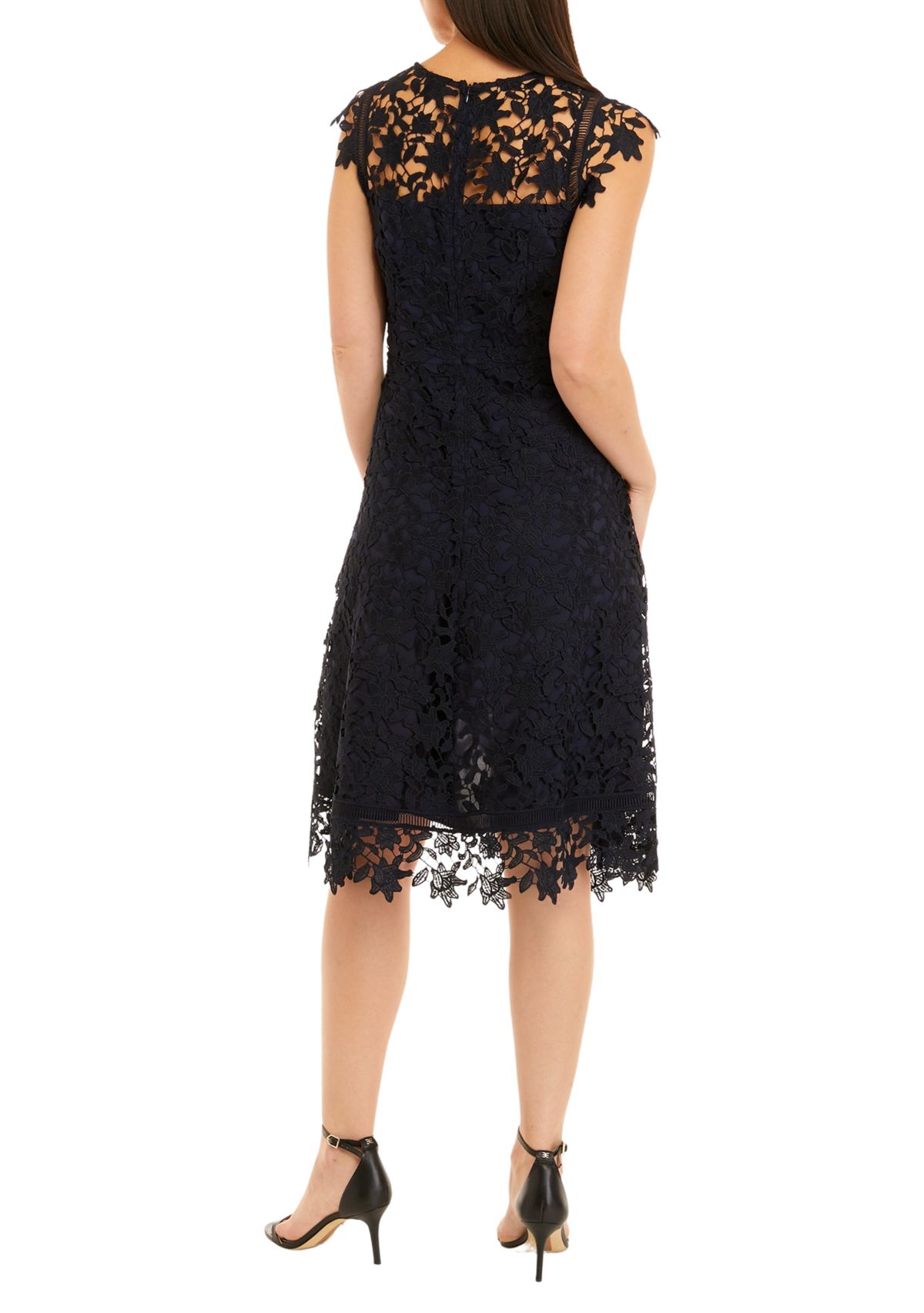 Womens Sleeveless Lace Fit and Flare Dress 