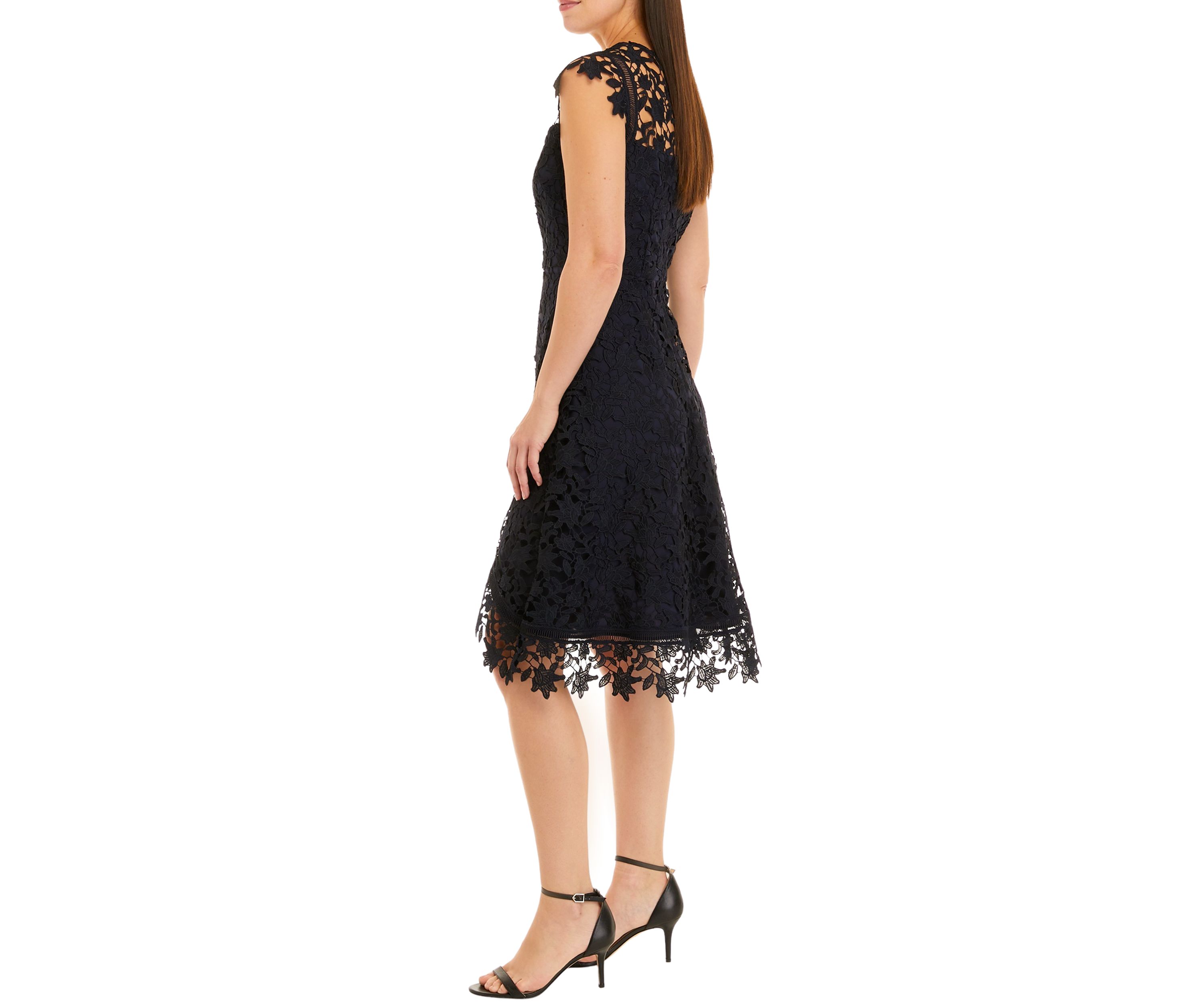 Womens Sleeveless Lace Fit and Flare Dress 