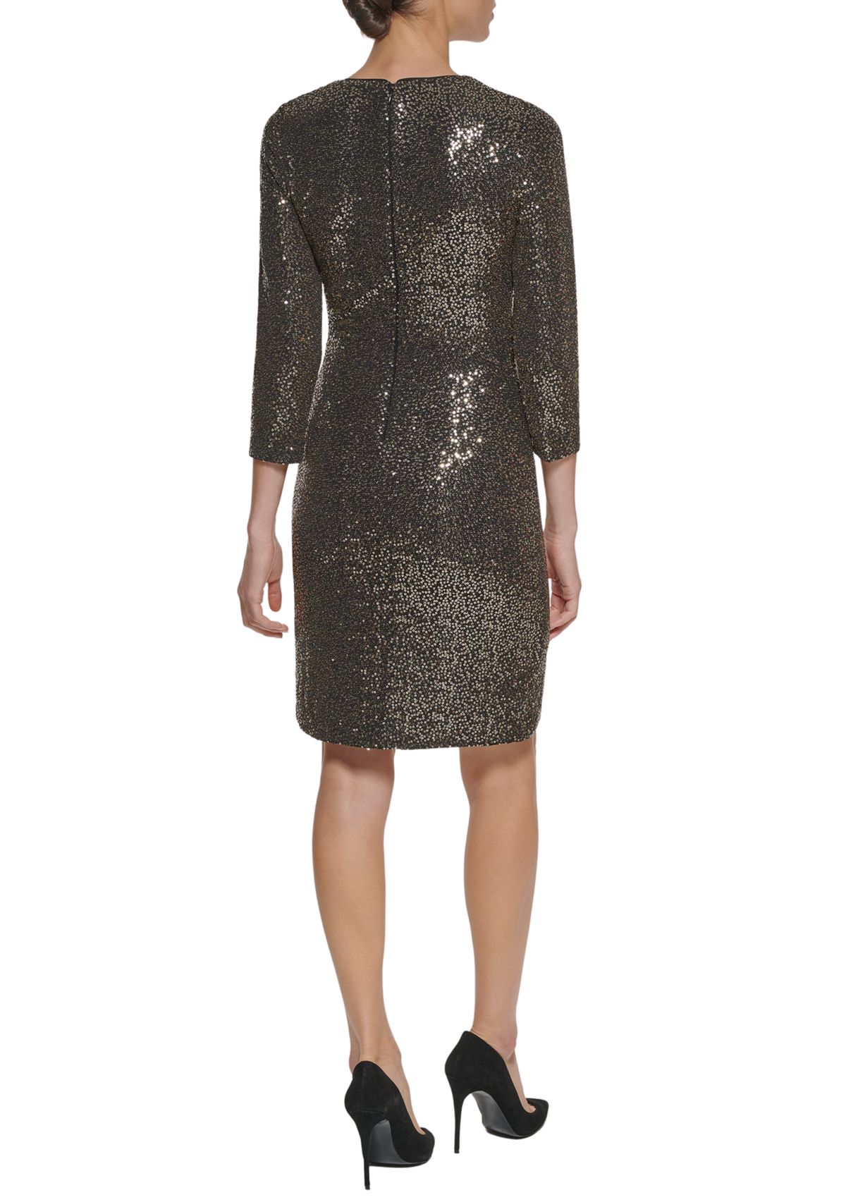Womens 3/4 Sleeve Faux Wrap Dress with Tulip Skirt 