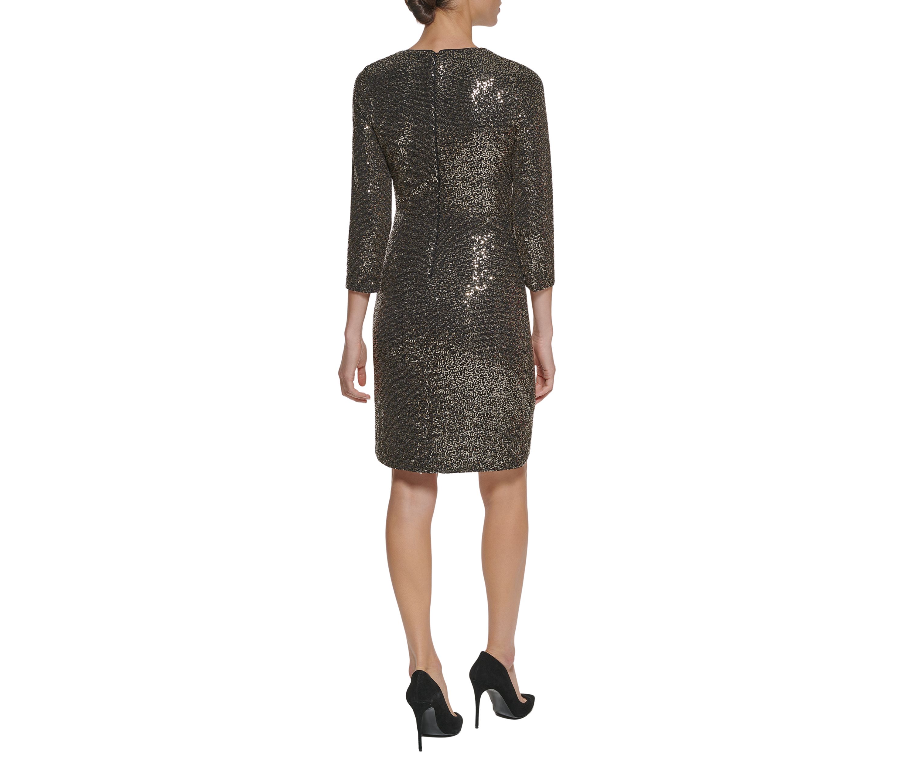 Womens 3/4 Sleeve Faux Wrap Dress with Tulip Skirt 