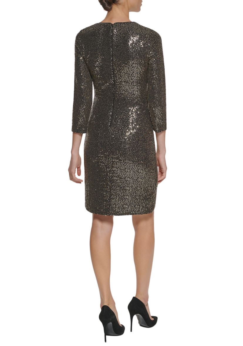 Womens 3/4 Sleeve Faux Wrap Dress with Tulip Skirt 