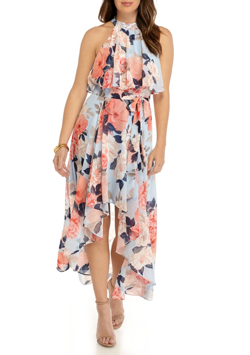 Womens Halter Neck High Low Chiffon Dress