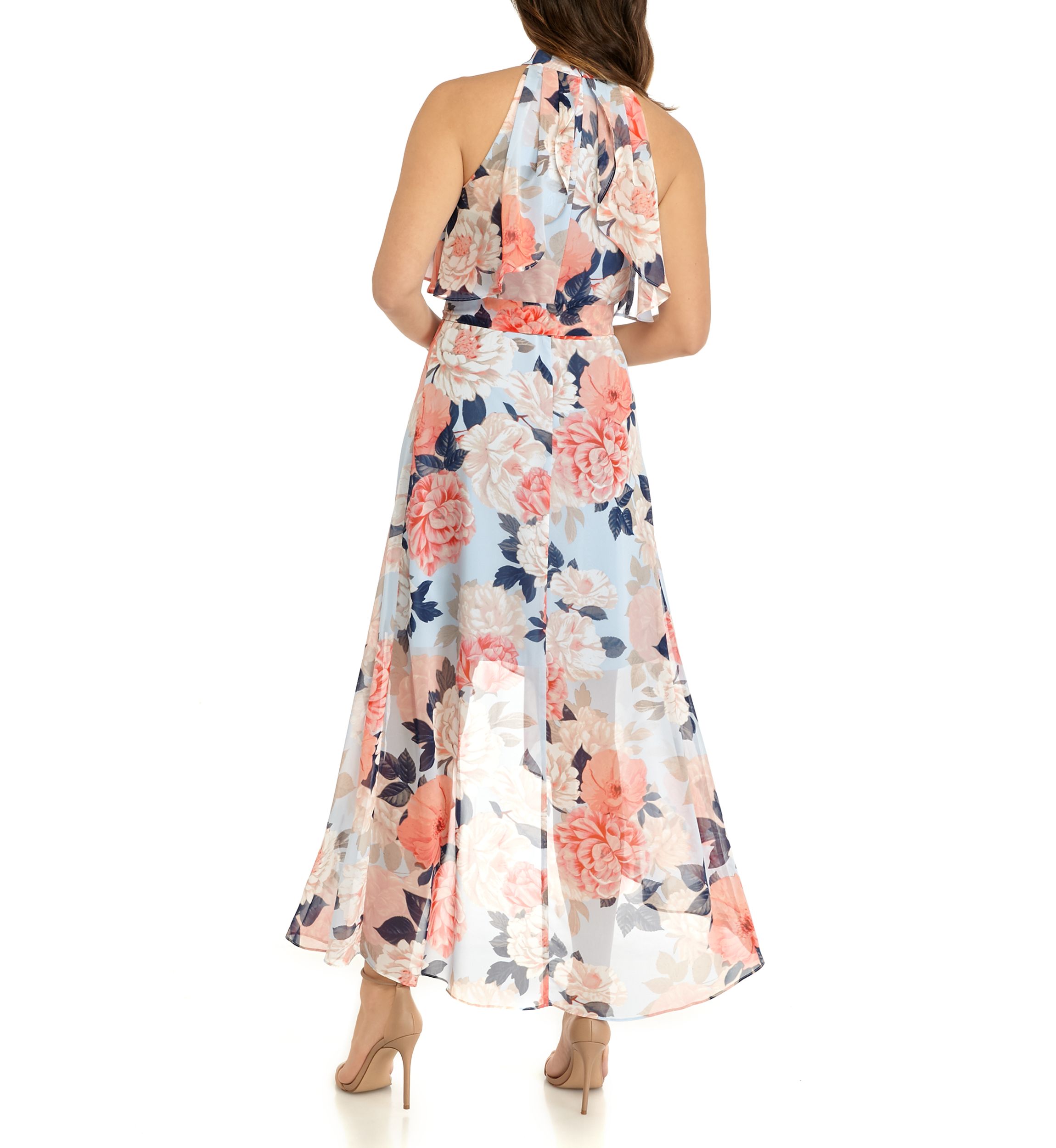 Womens Halter Neck High Low Chiffon Dress