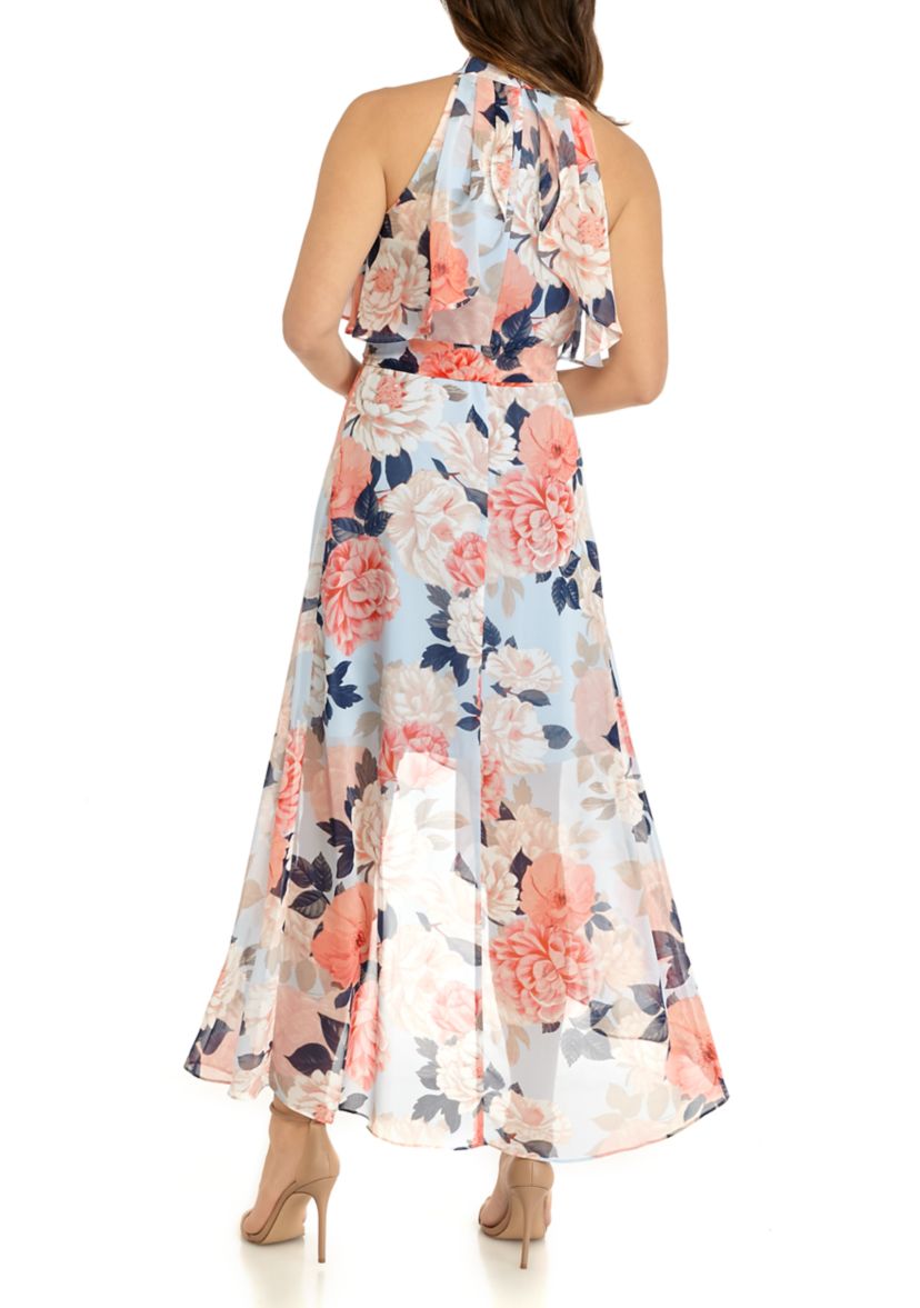 Womens Halter Neck High Low Chiffon Dress
