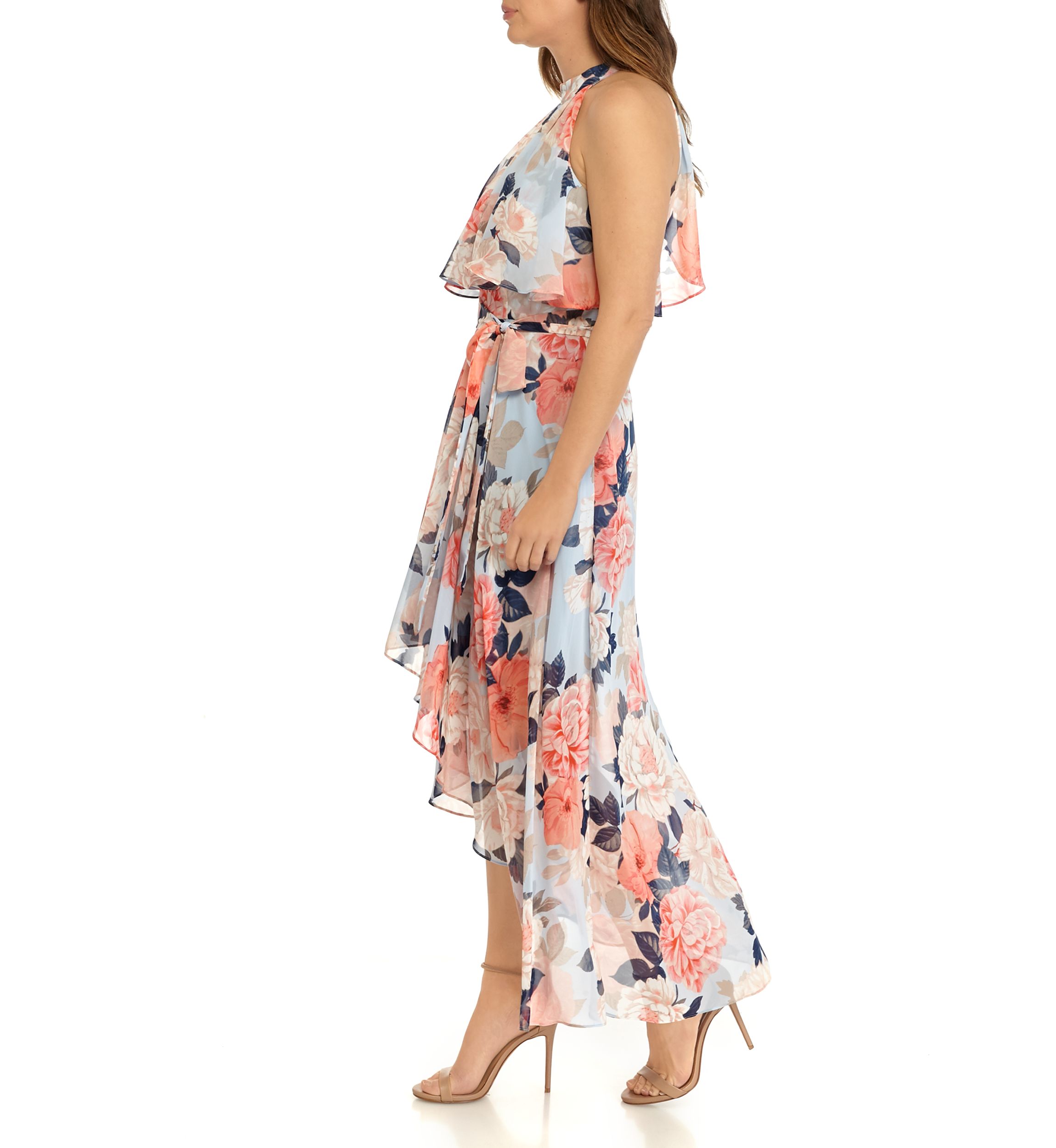 Womens Halter Neck High Low Chiffon Dress