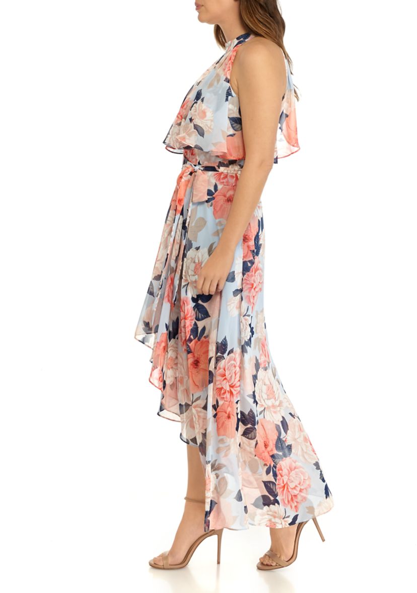 Womens Halter Neck High Low Chiffon Dress