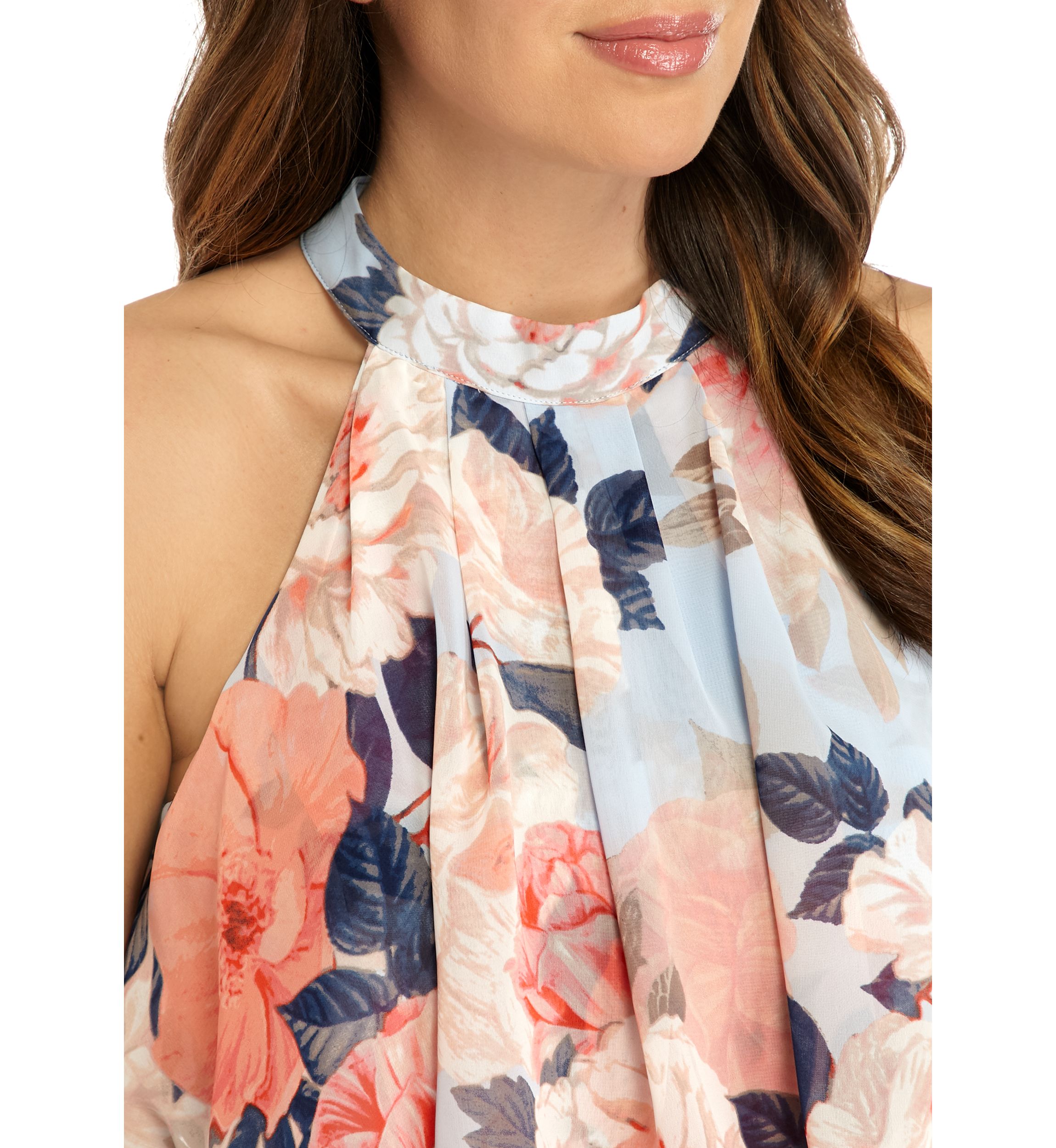Womens Halter Neck High Low Chiffon Dress