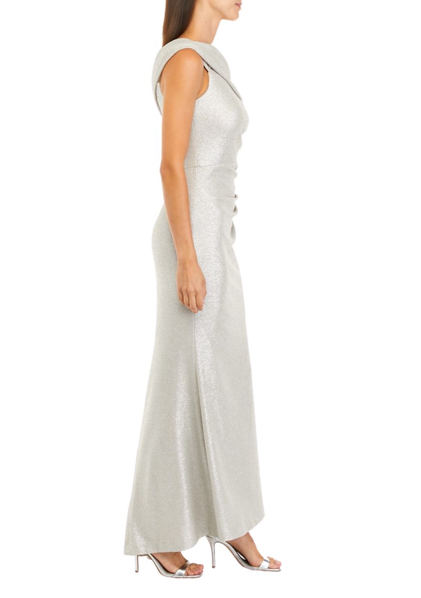 Womens One-Shoulder Glitter Knit Gown