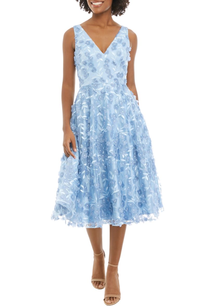 Womens Sleeveless Floral Fit and Flare Dress