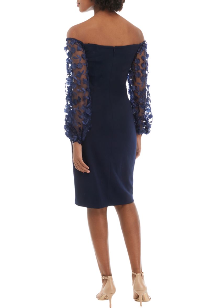 Womens Off the Shoulder Chiffon Sleeve Sheath Dress