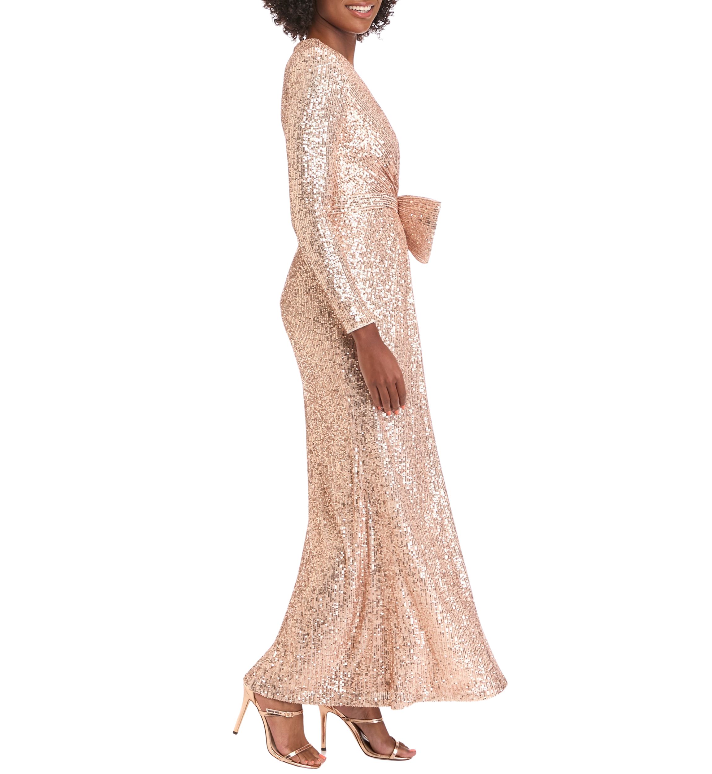 eliza j gold sequin dress Elegant Cild Shoulder Tea Length Gold Bridesmaid Dress with Ruffles PF –  Promfast