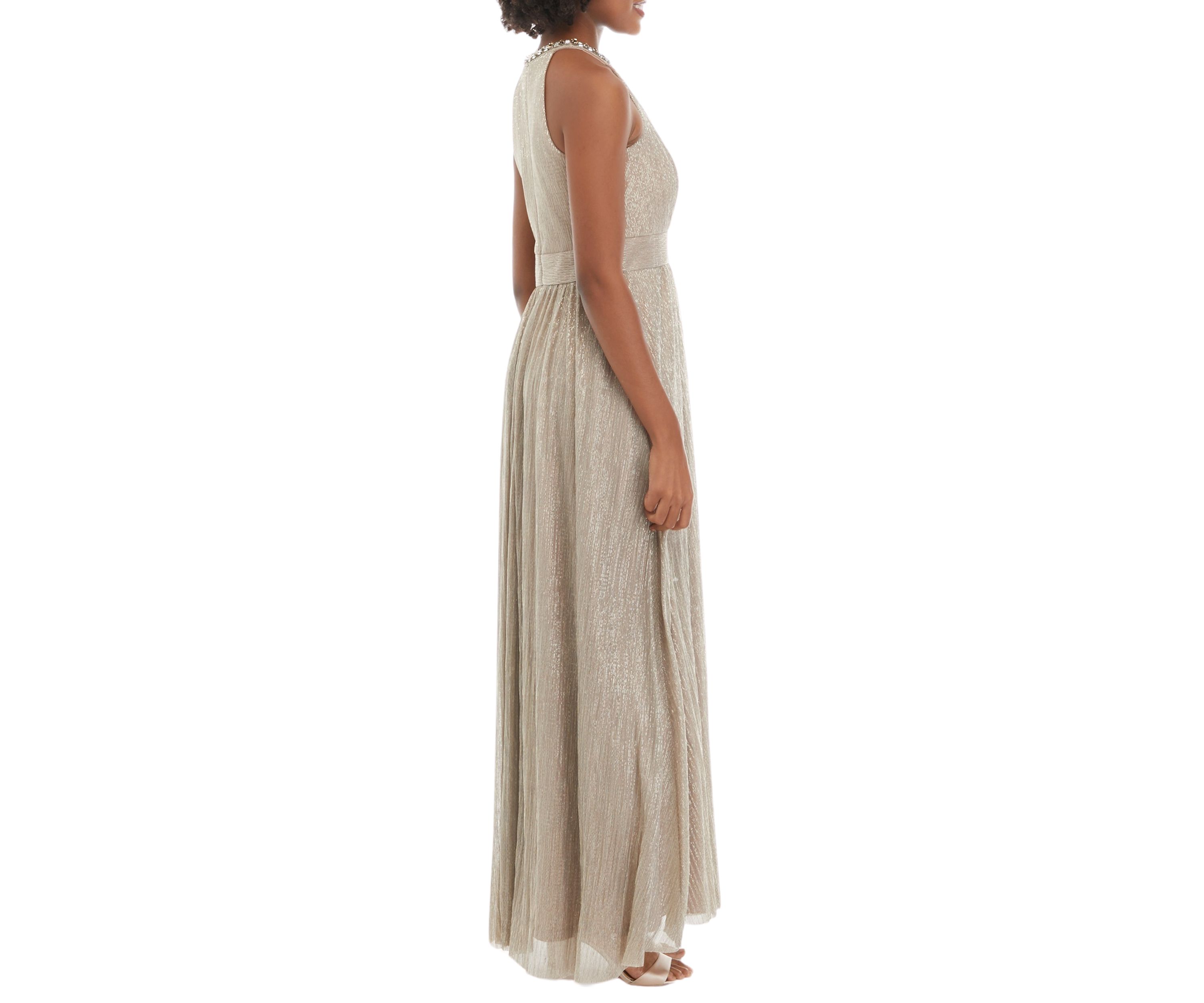 Sleeveless Halter Cutout Foil Gown 