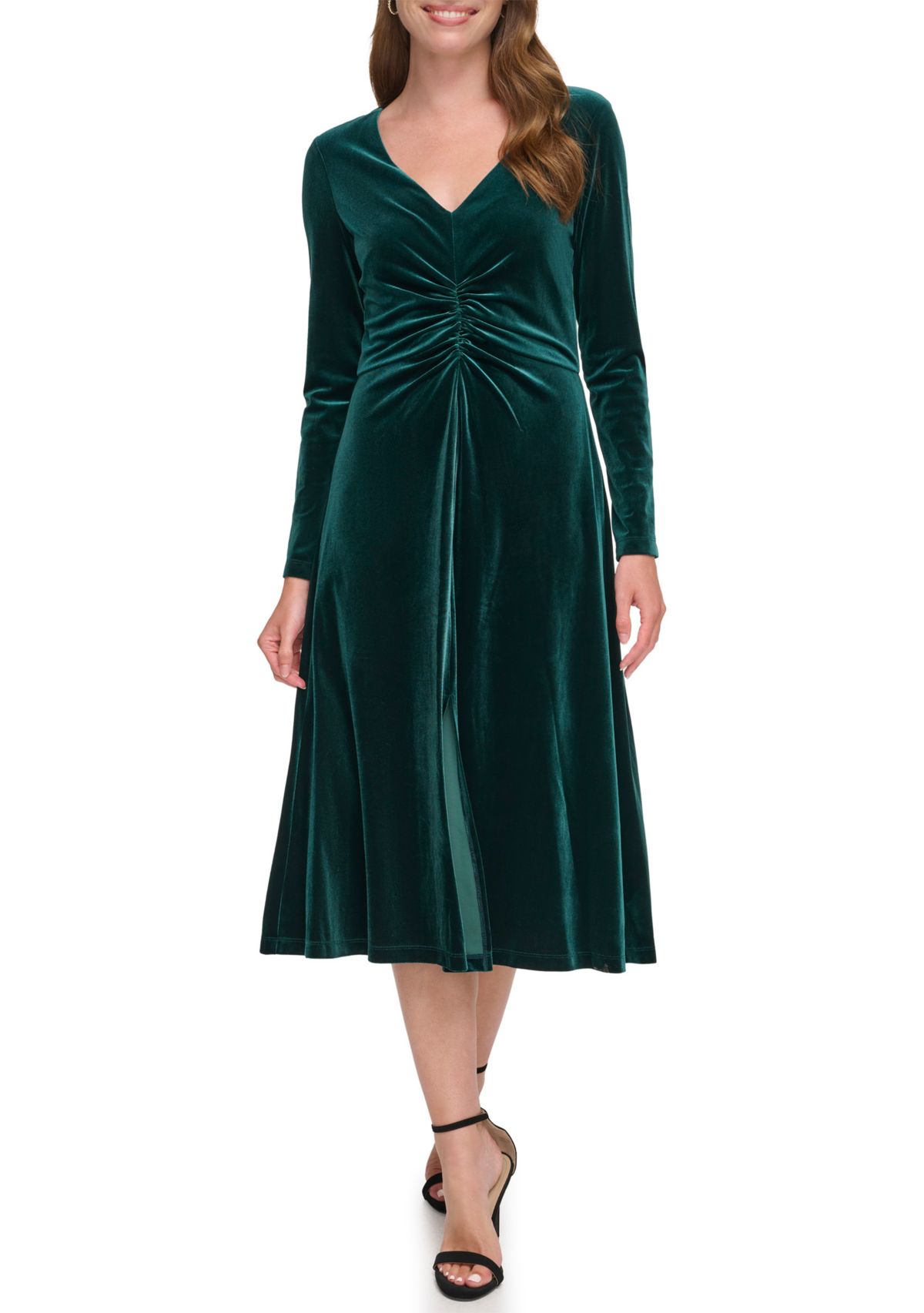 Womens Long Sleeve Solid Velvet Sheath Dress