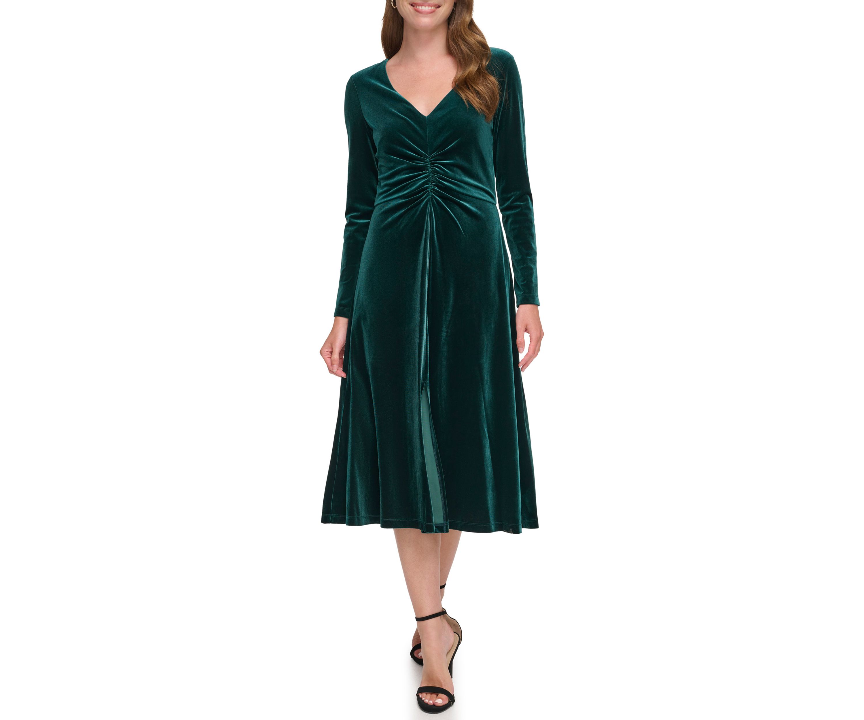 Womens Long Sleeve Solid Velvet Sheath Dress