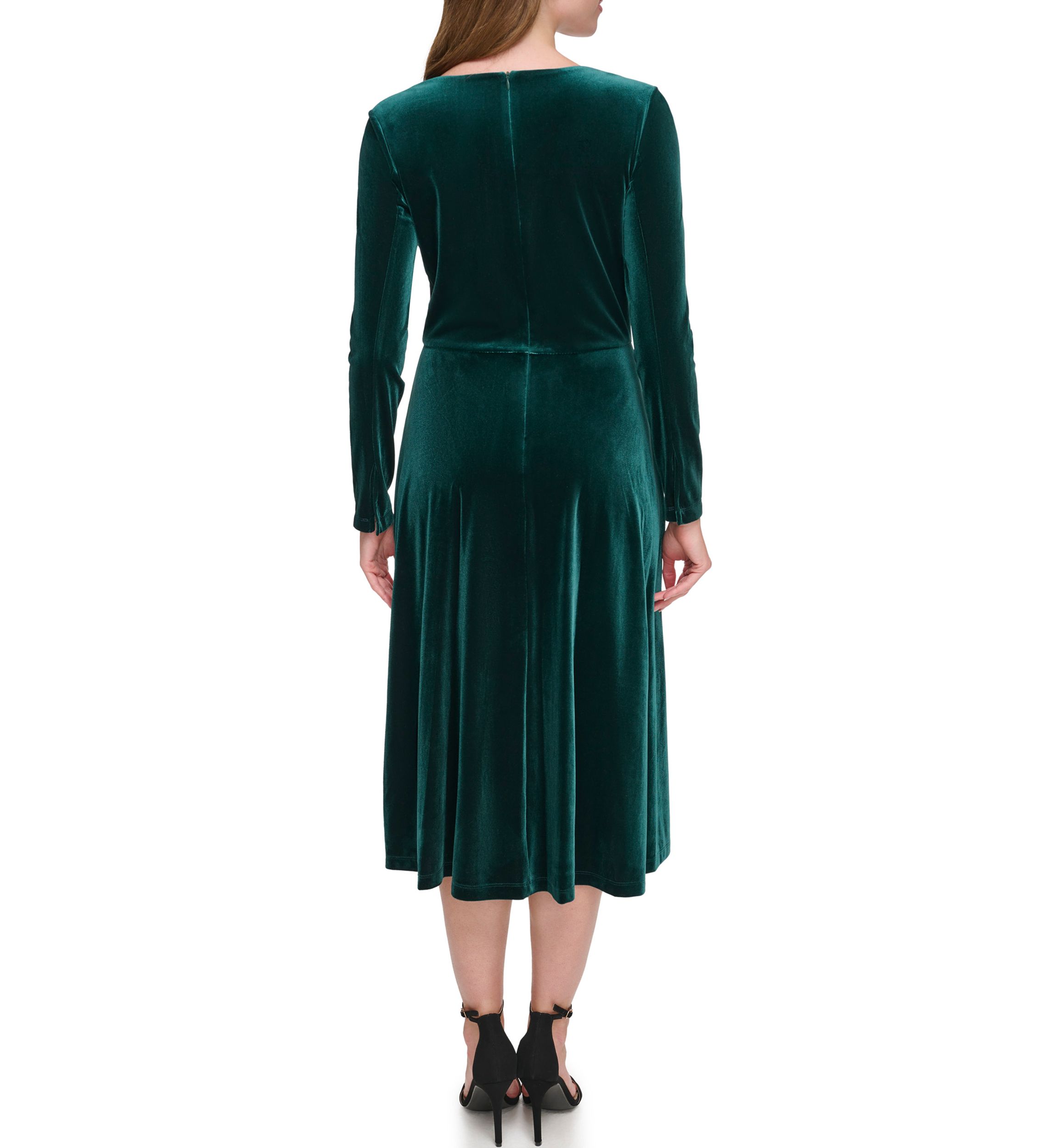 Womens Long Sleeve Solid Velvet Sheath Dress
