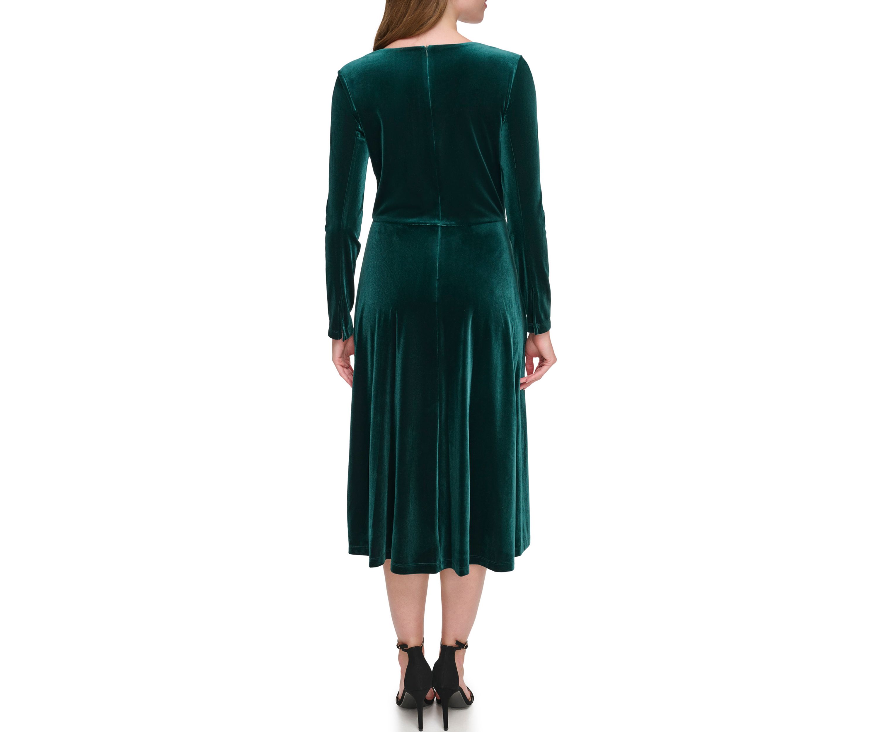 Womens Long Sleeve Solid Velvet Sheath Dress