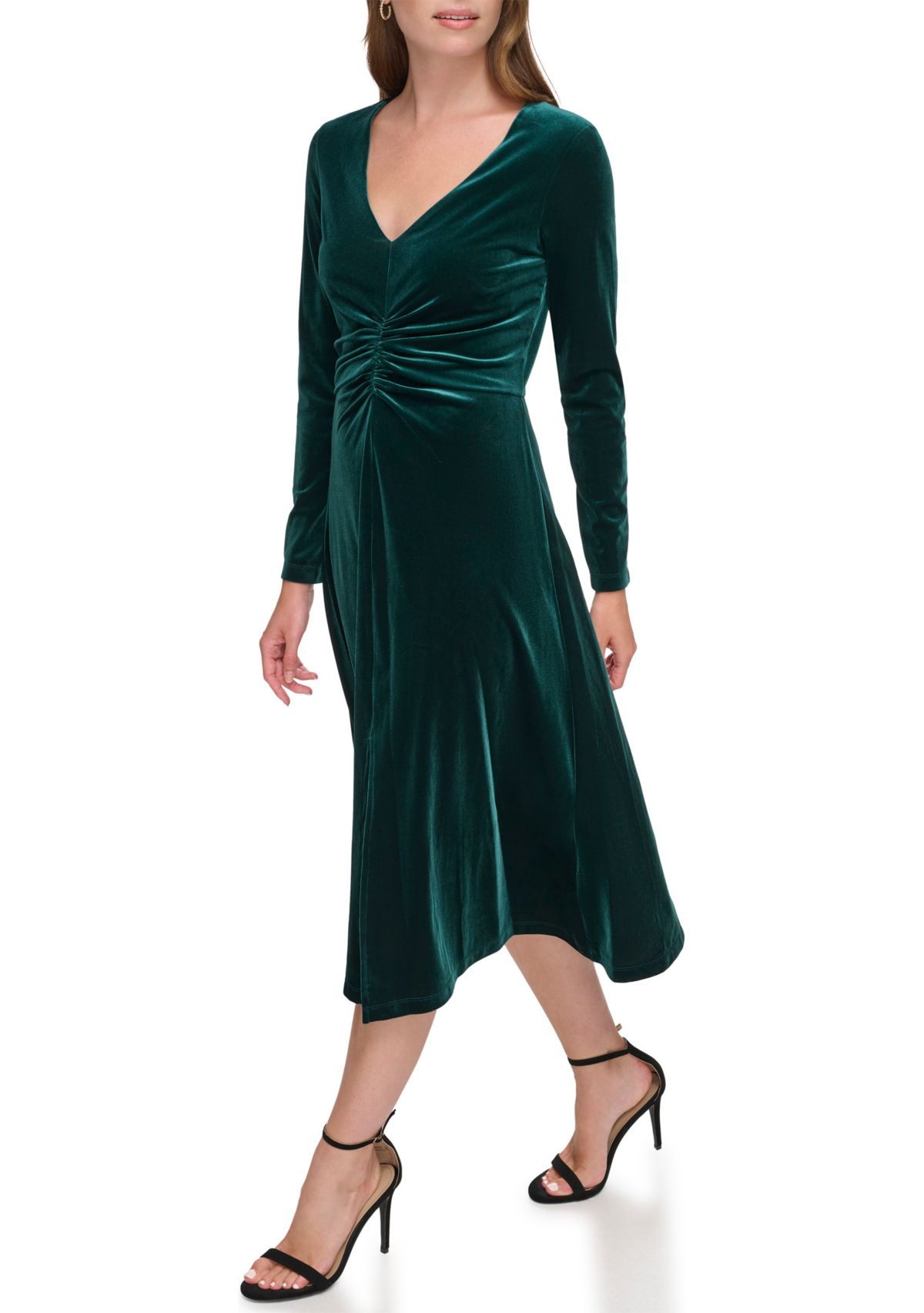 Womens Long Sleeve Solid Velvet Sheath Dress