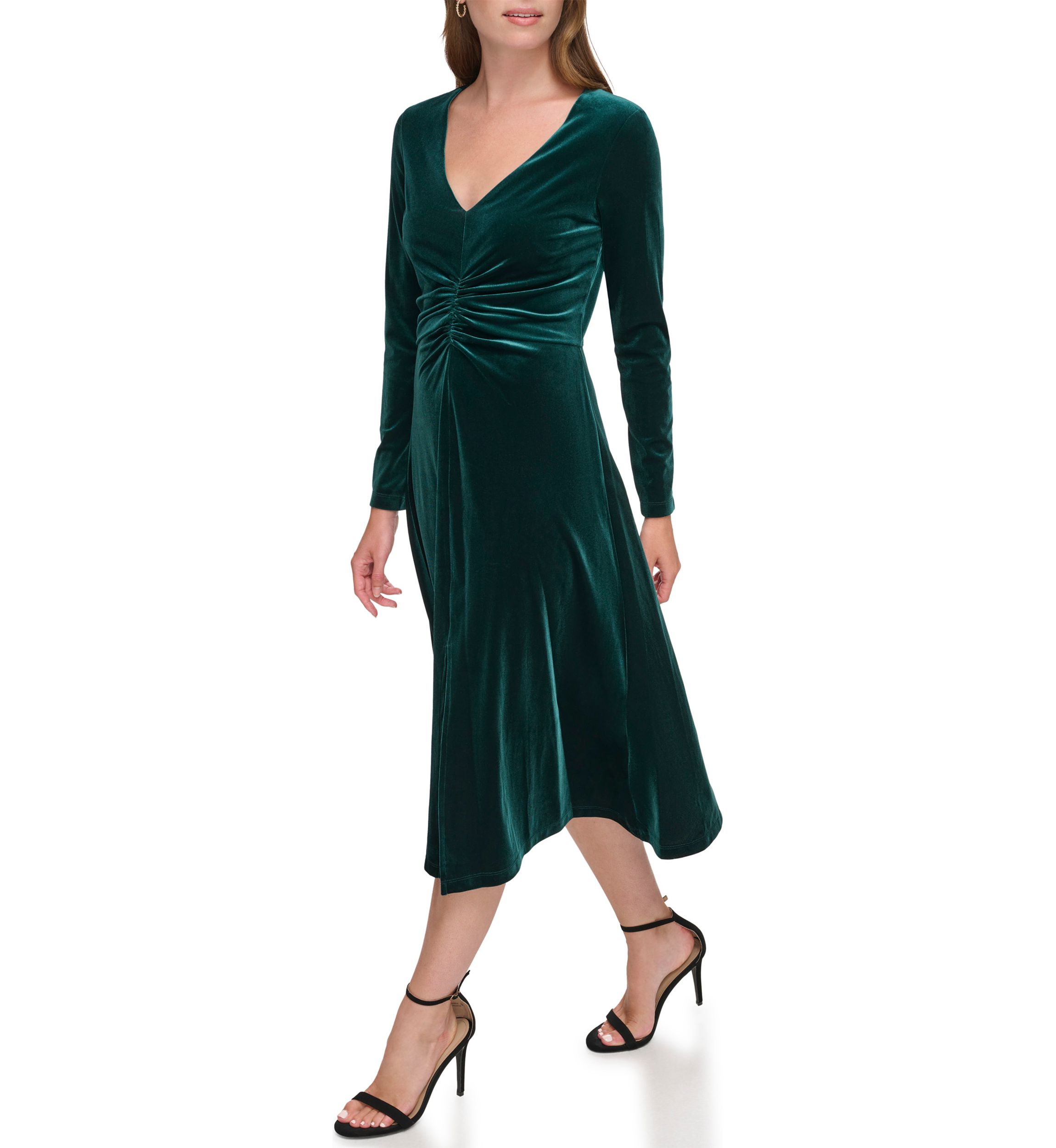 Womens Long Sleeve Solid Velvet Sheath Dress