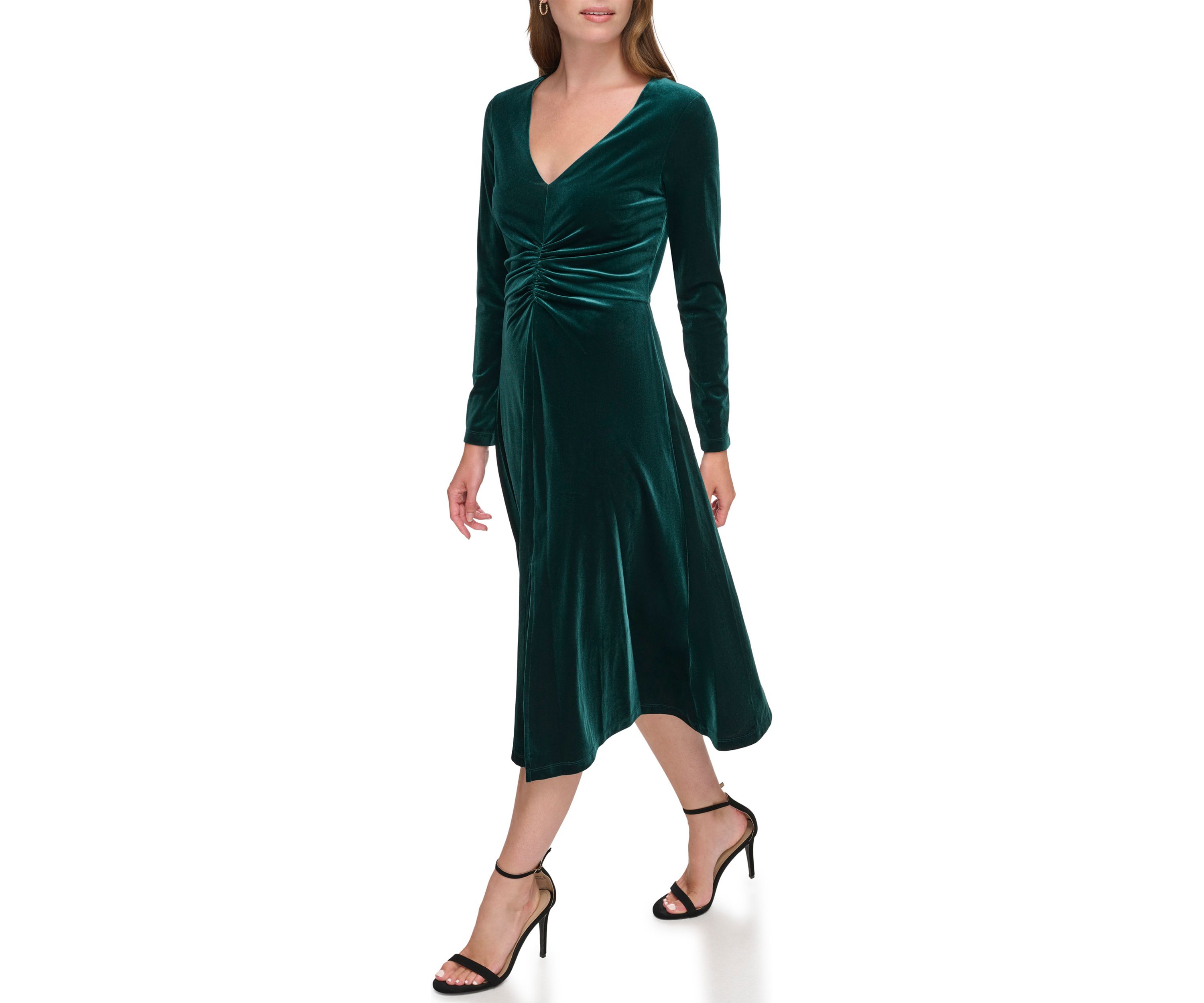 Womens Long Sleeve Solid Velvet Sheath Dress