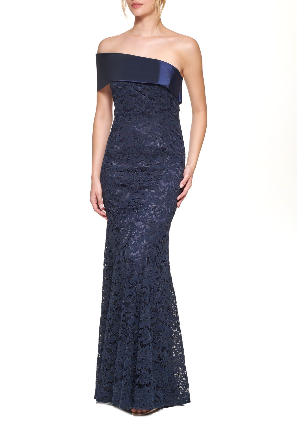 Womens One Shoulder Solid Velvet Gown 