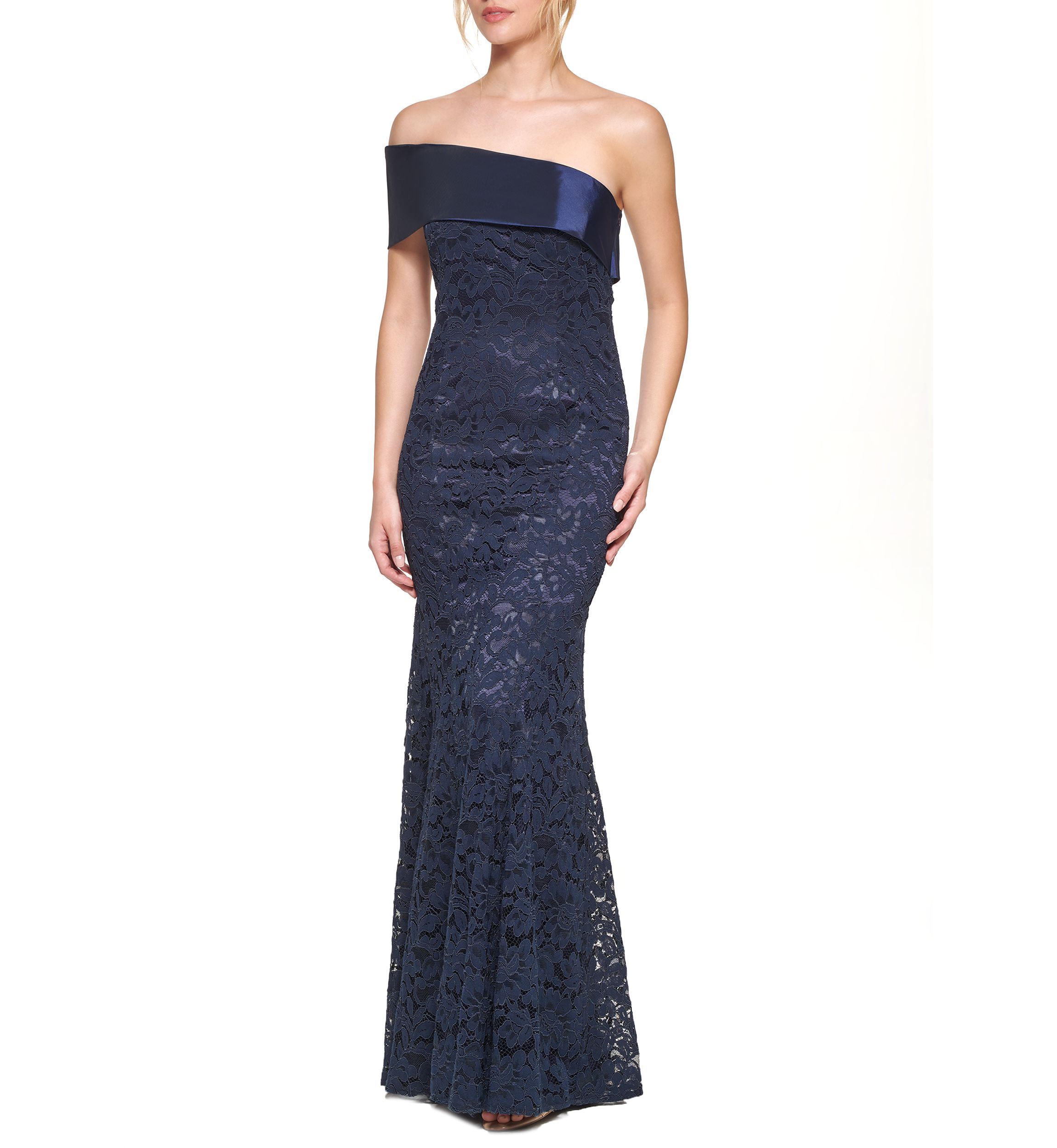 Womens One Shoulder Solid Velvet Gown 