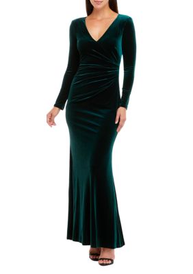 Eliza J Women's Long Sleeve V-Neck Surplice Solid Velvet Gown
