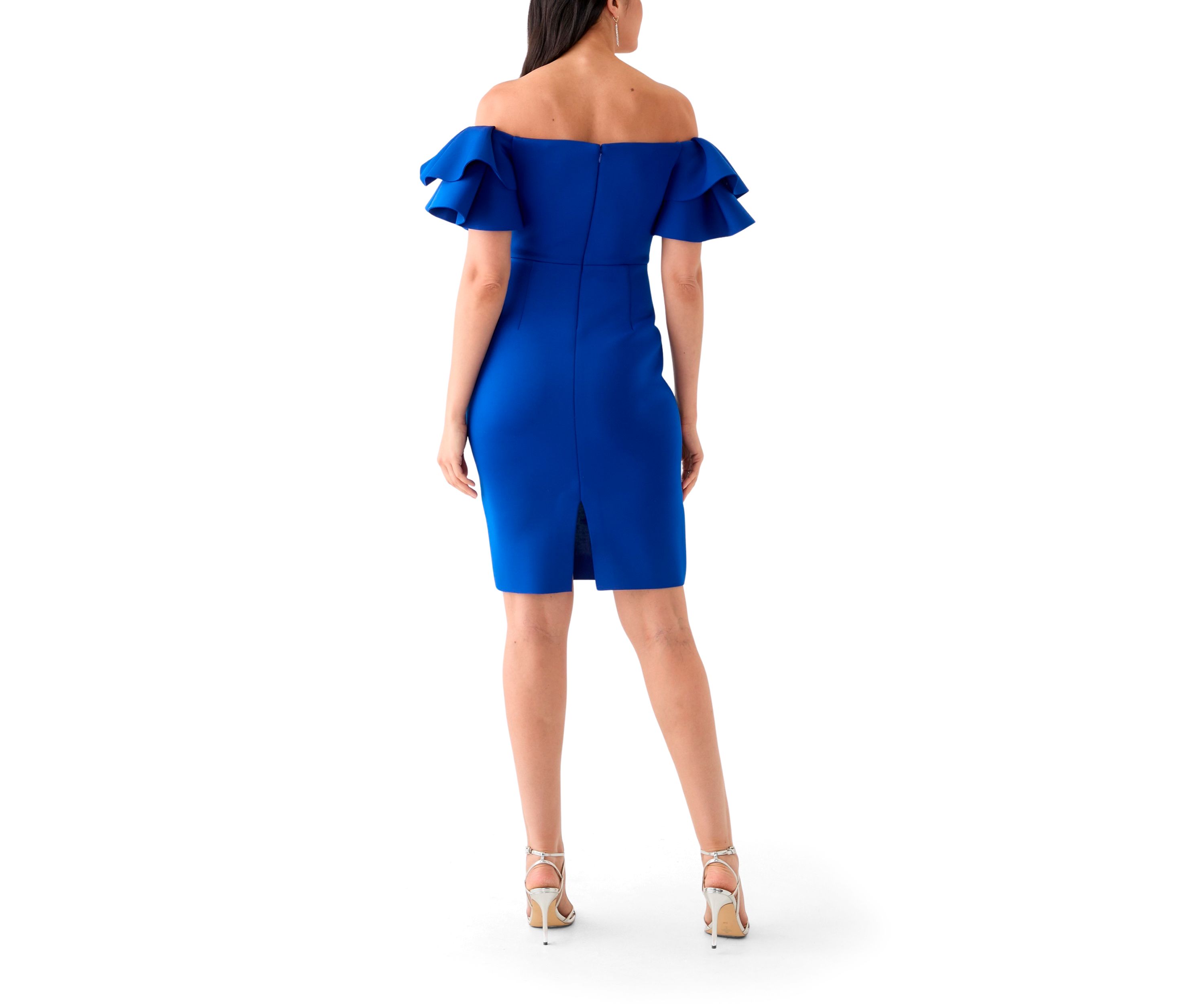 Womens Ruffle Off the Shoulder Scuba Gown
