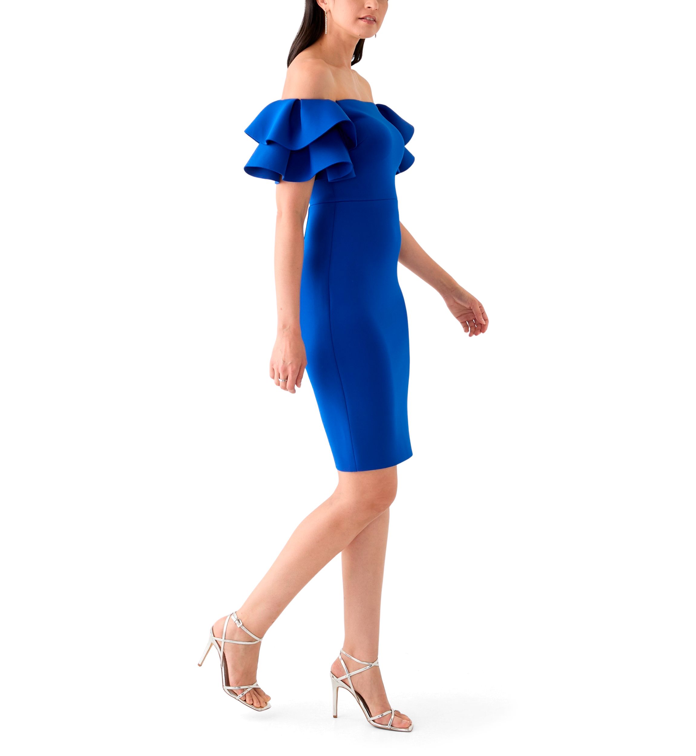 Womens Ruffle Off the Shoulder Scuba Gown