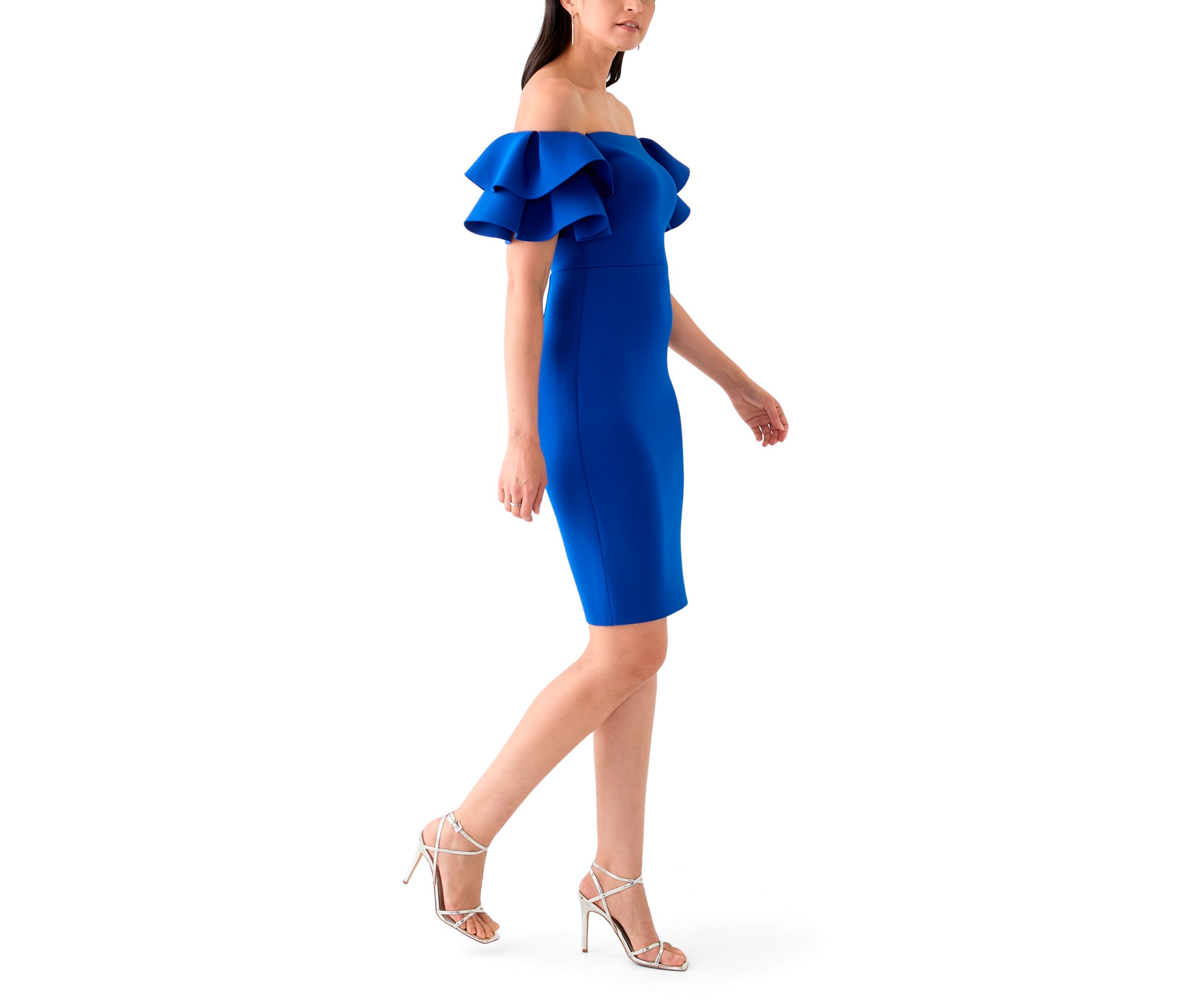 Womens Ruffle Off the Shoulder Scuba Gown