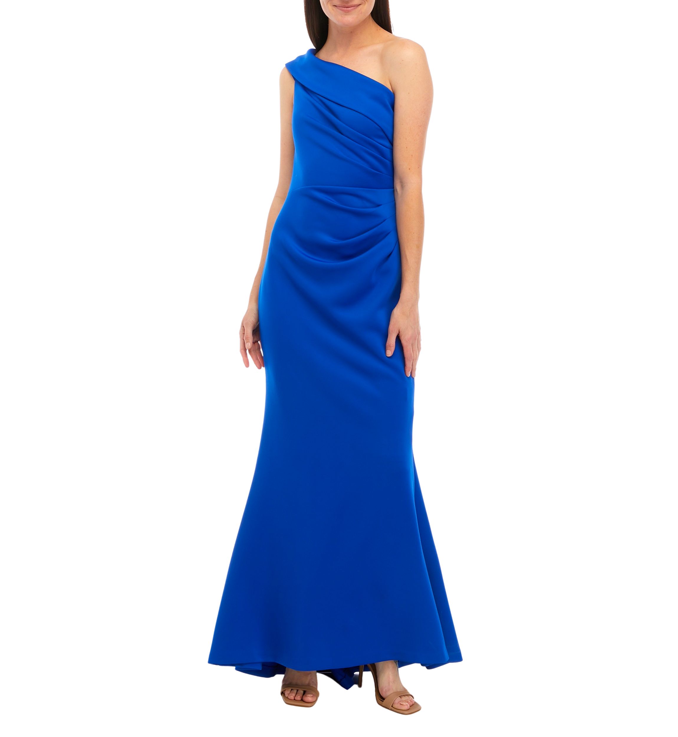 One Shoulder Long Dress with Side Tucks