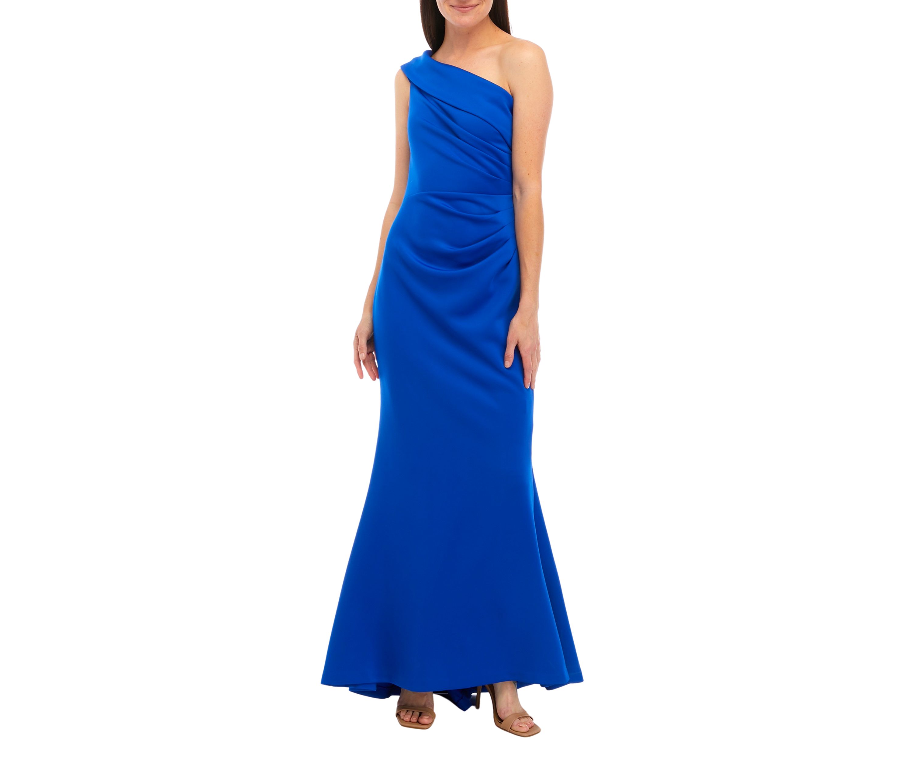 One Shoulder Long Dress with Side Tucks