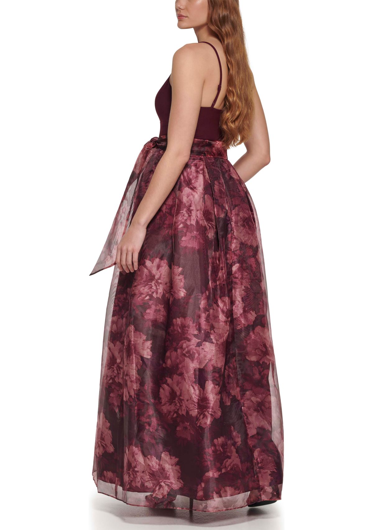 Sleeveless Sweetheart Neck Bow Detail Organza Gown 
