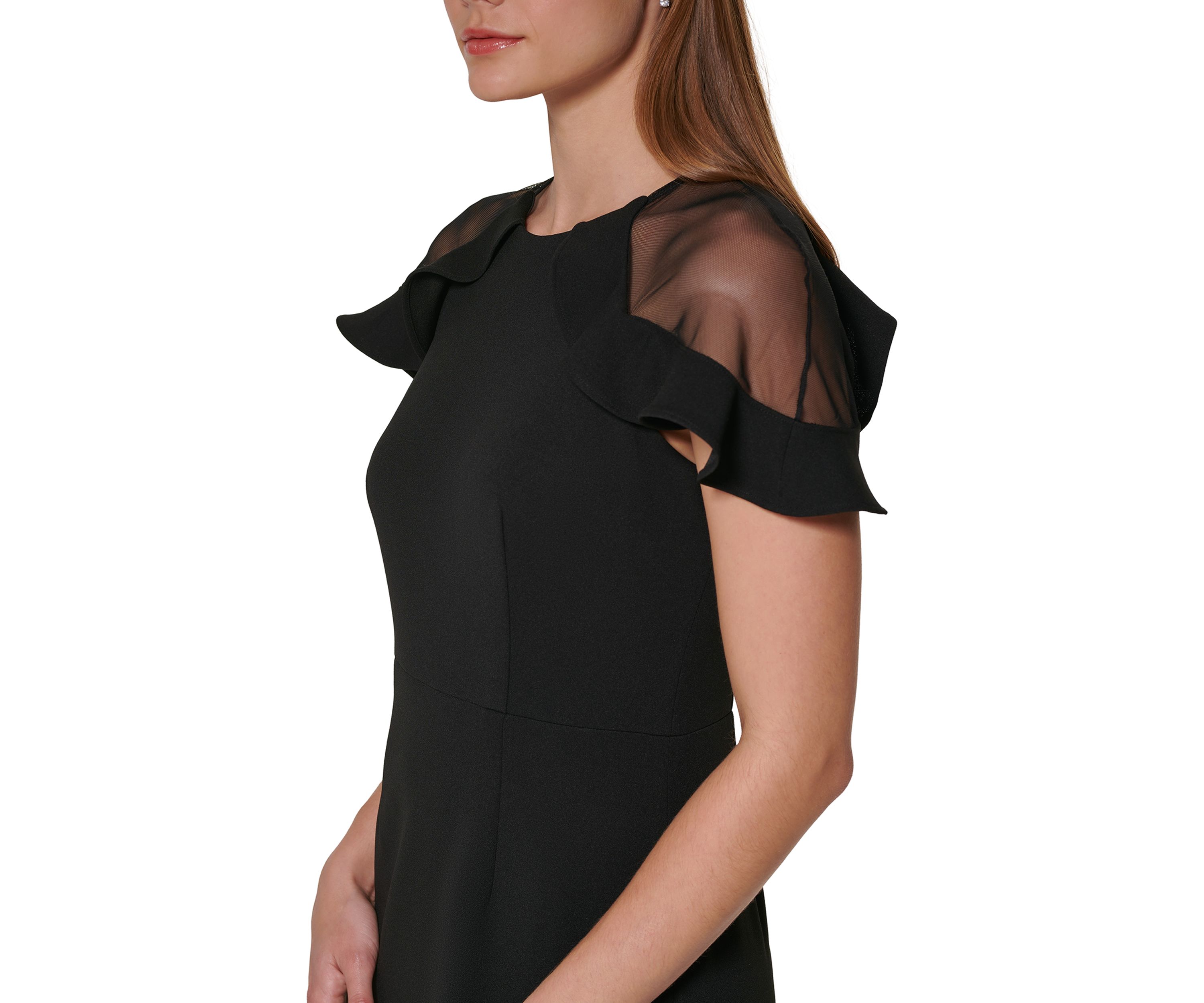 Womens Short Sleeve Boat Neck Solid Gown with Mesh Cut Out