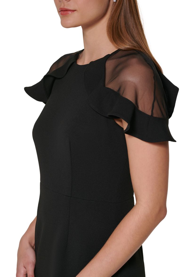 Womens Short Sleeve Boat Neck Solid Gown with Mesh Cut Out