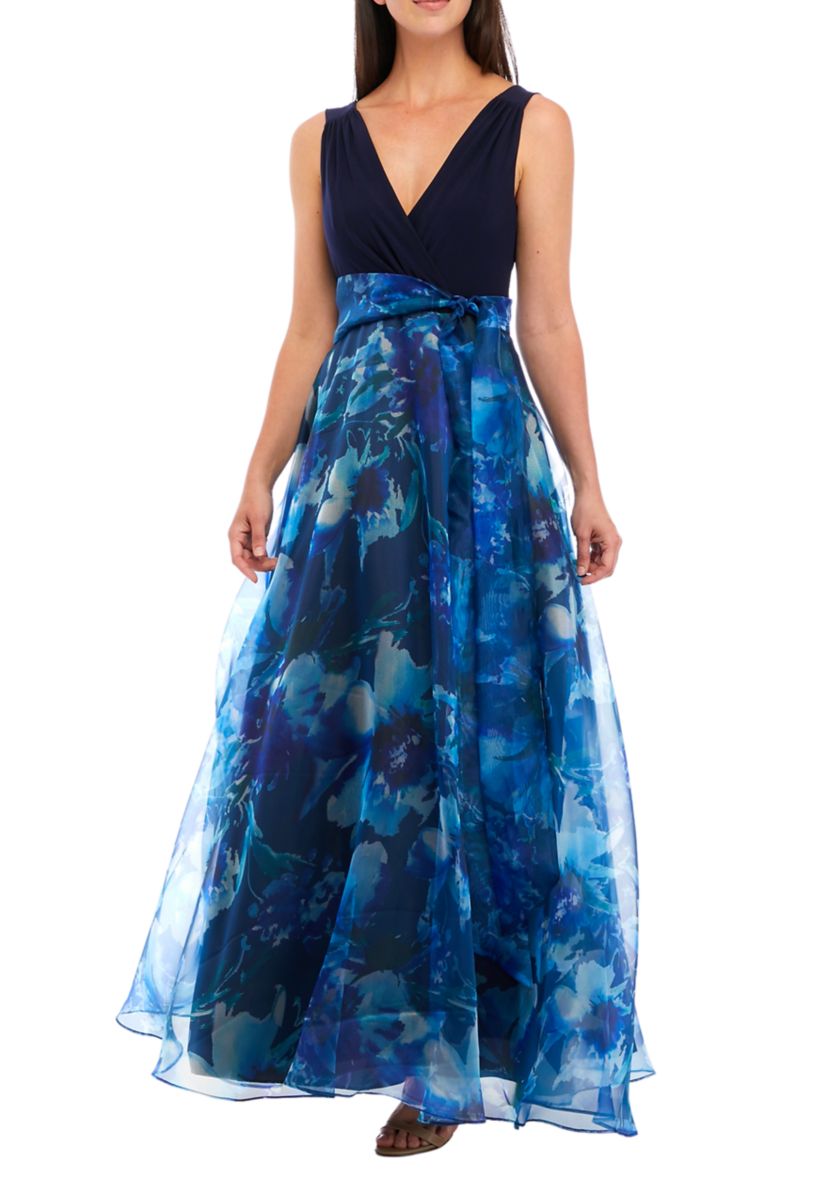 Womens Sleeveless Wrap Bodice Ballgown