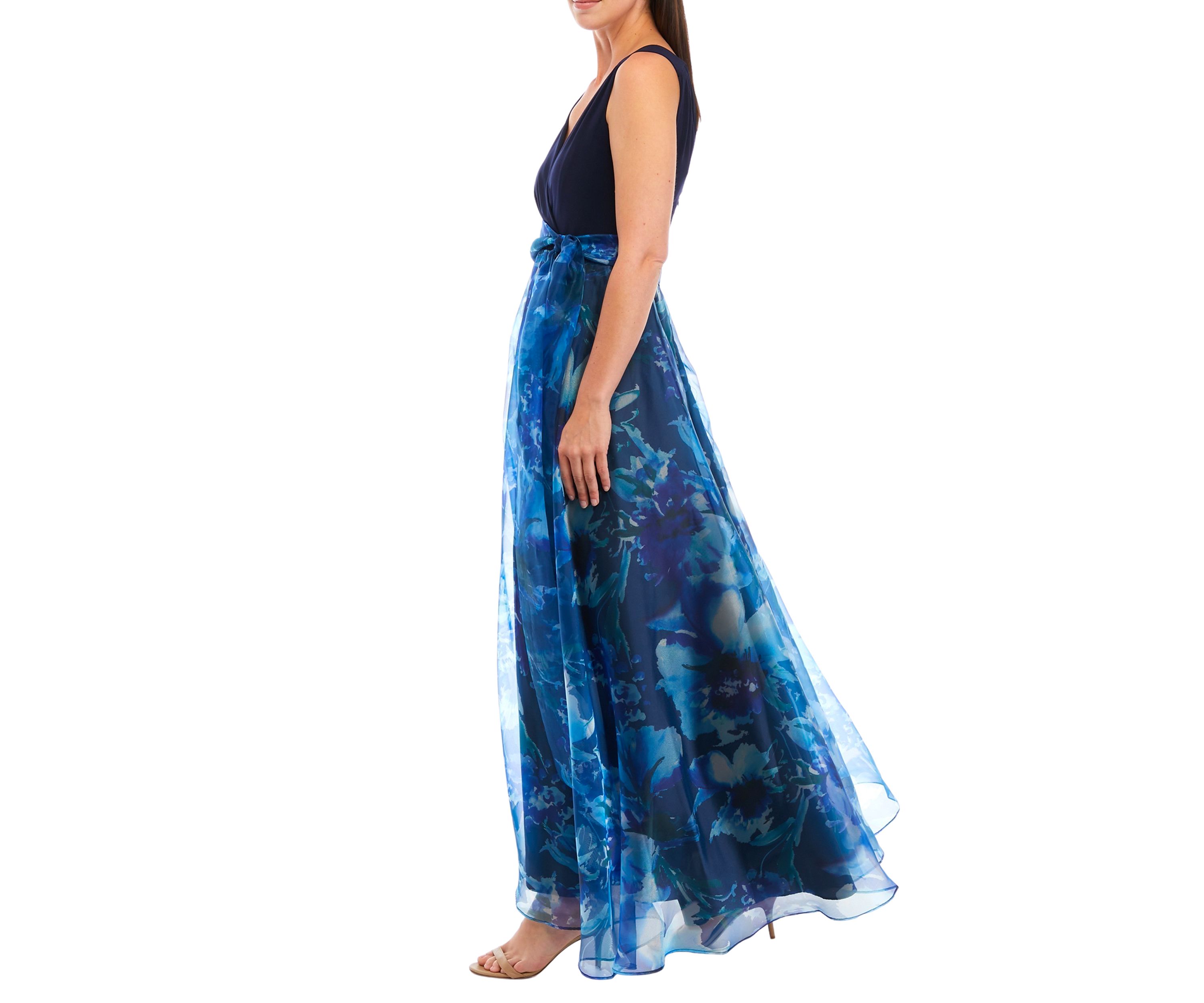Womens Sleeveless Wrap Bodice Ballgown