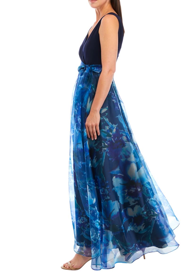 Womens Sleeveless Wrap Bodice Ballgown