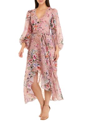 Eliza J Women's Long Sleeve Surplice Floral Foil Print
