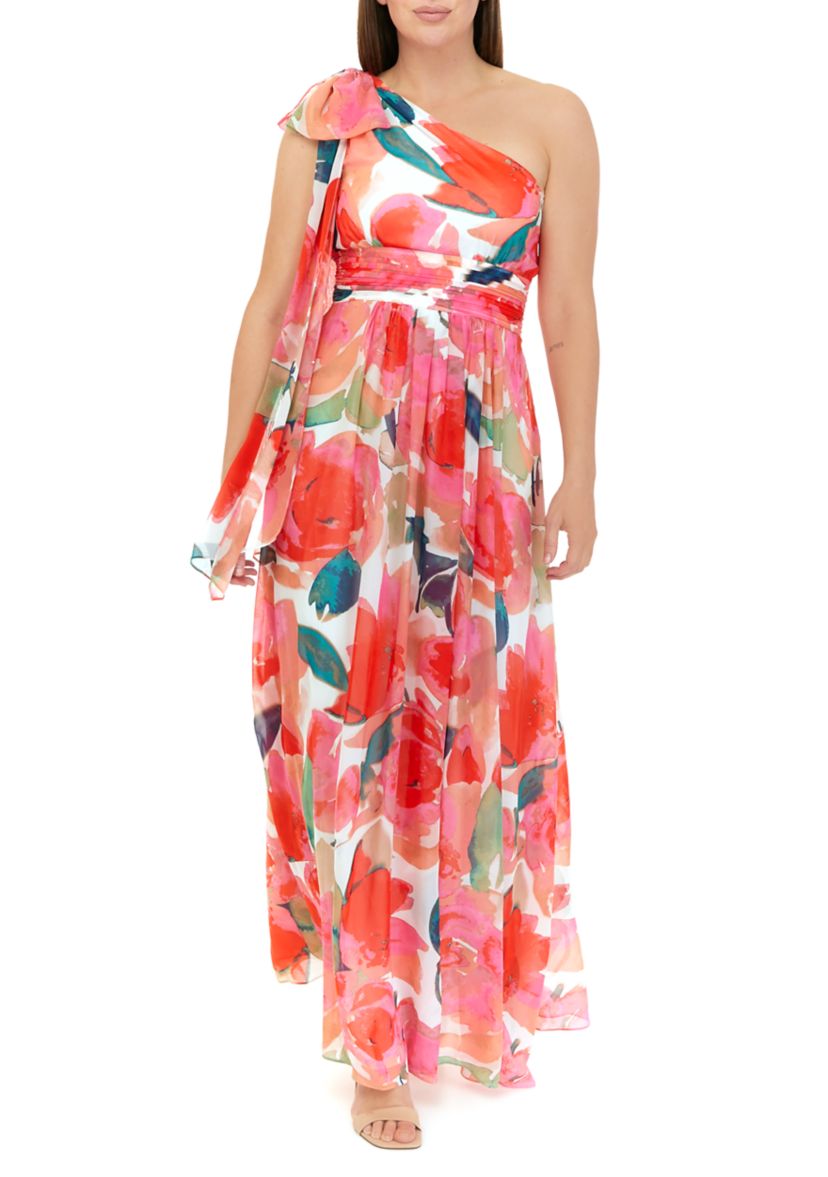 Womens Bow Tie One Shoulder Gown