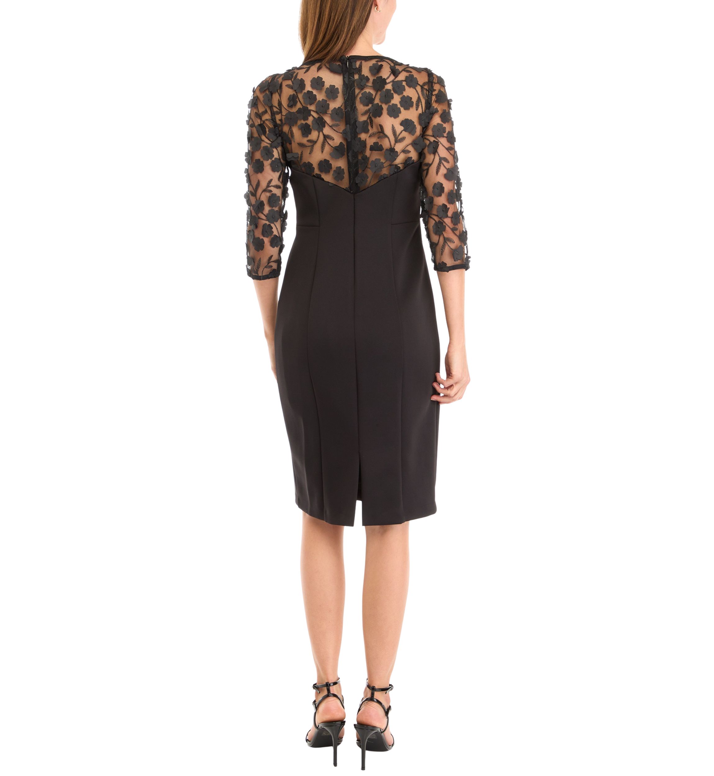 Womens 3/4 Mesh Floral Sleeve Sheath Dress
