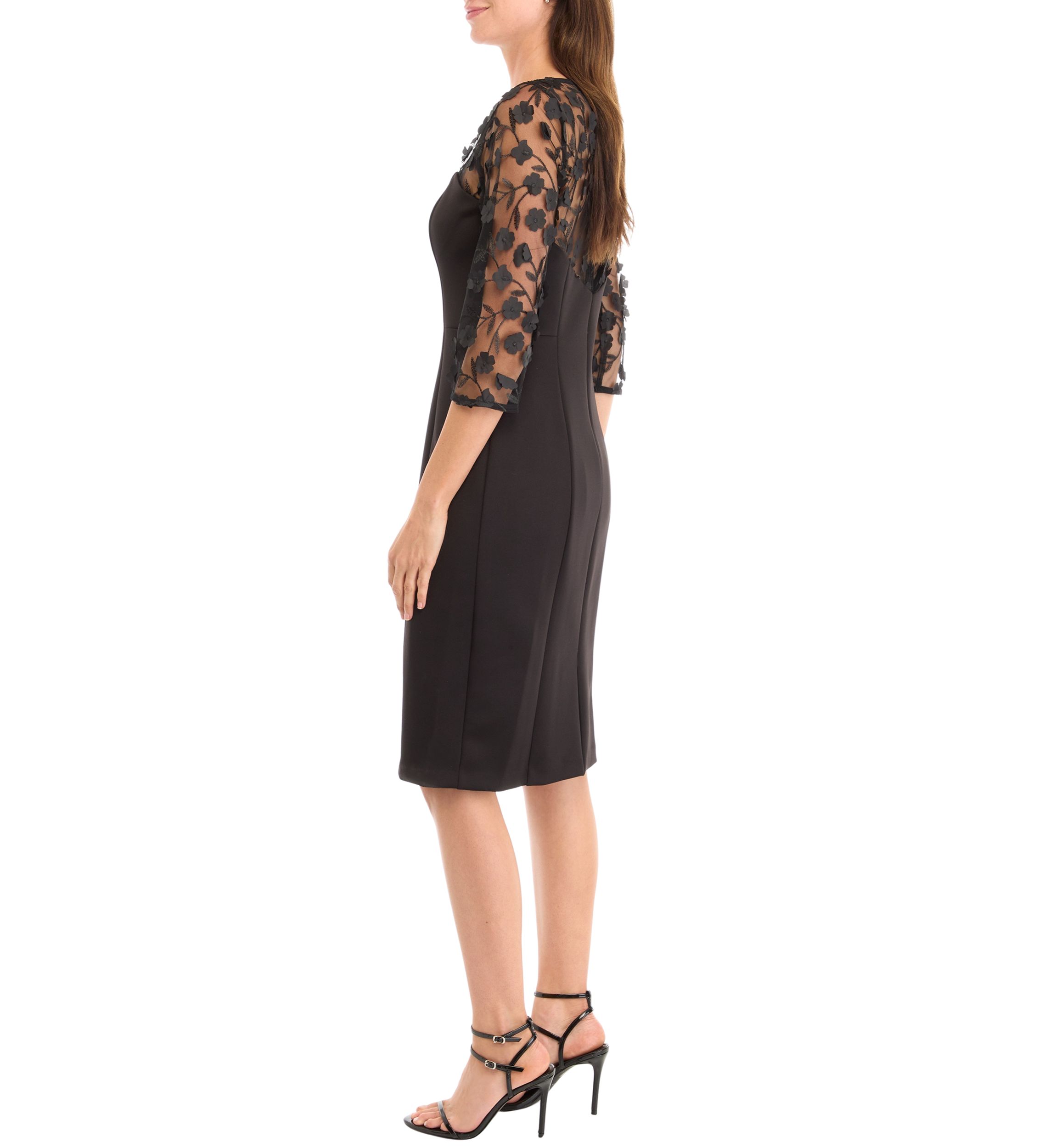 Womens 3/4 Mesh Floral Sleeve Sheath Dress